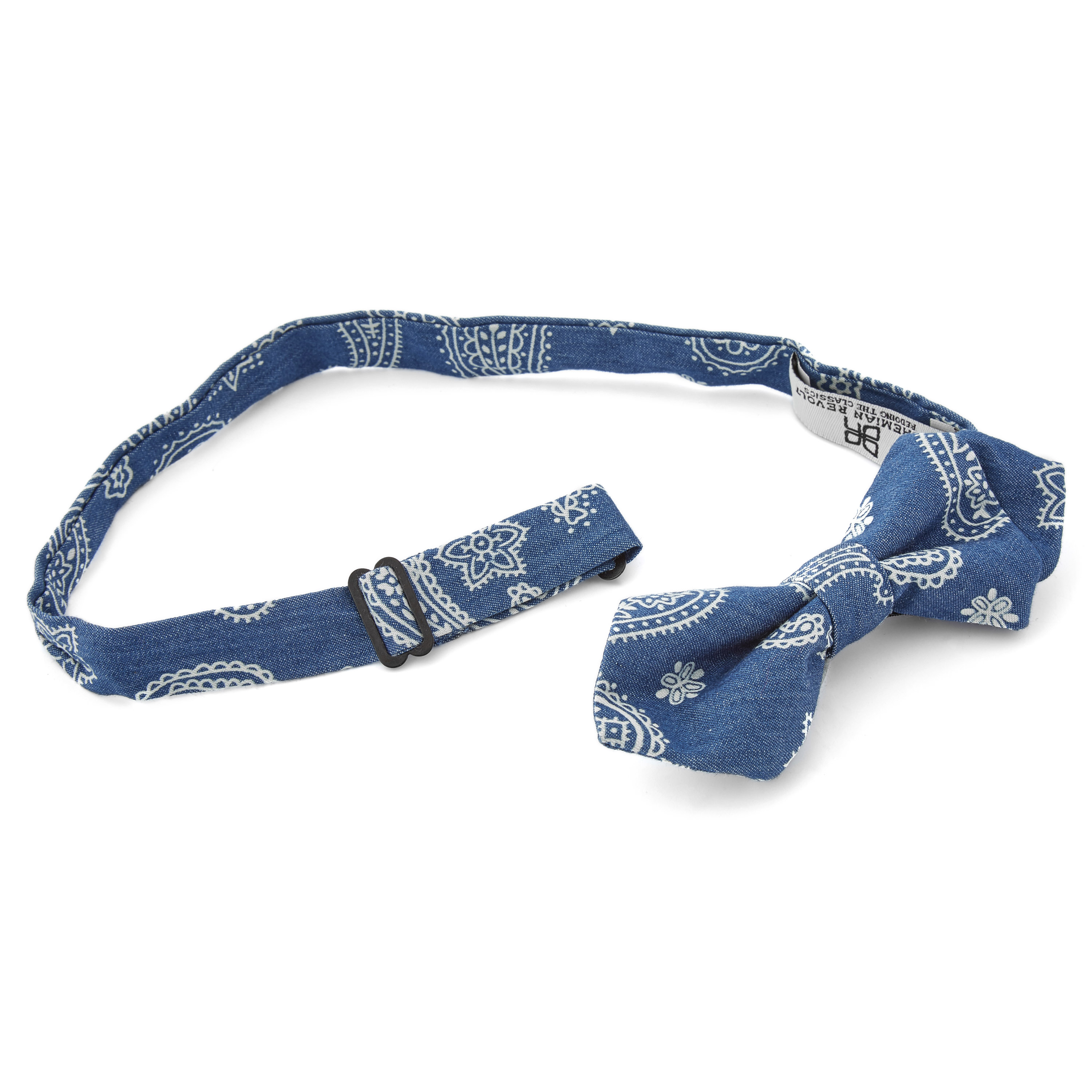 Plavo-bijela šiljasta vezana leptir mašna s paisley uzorkom - 2