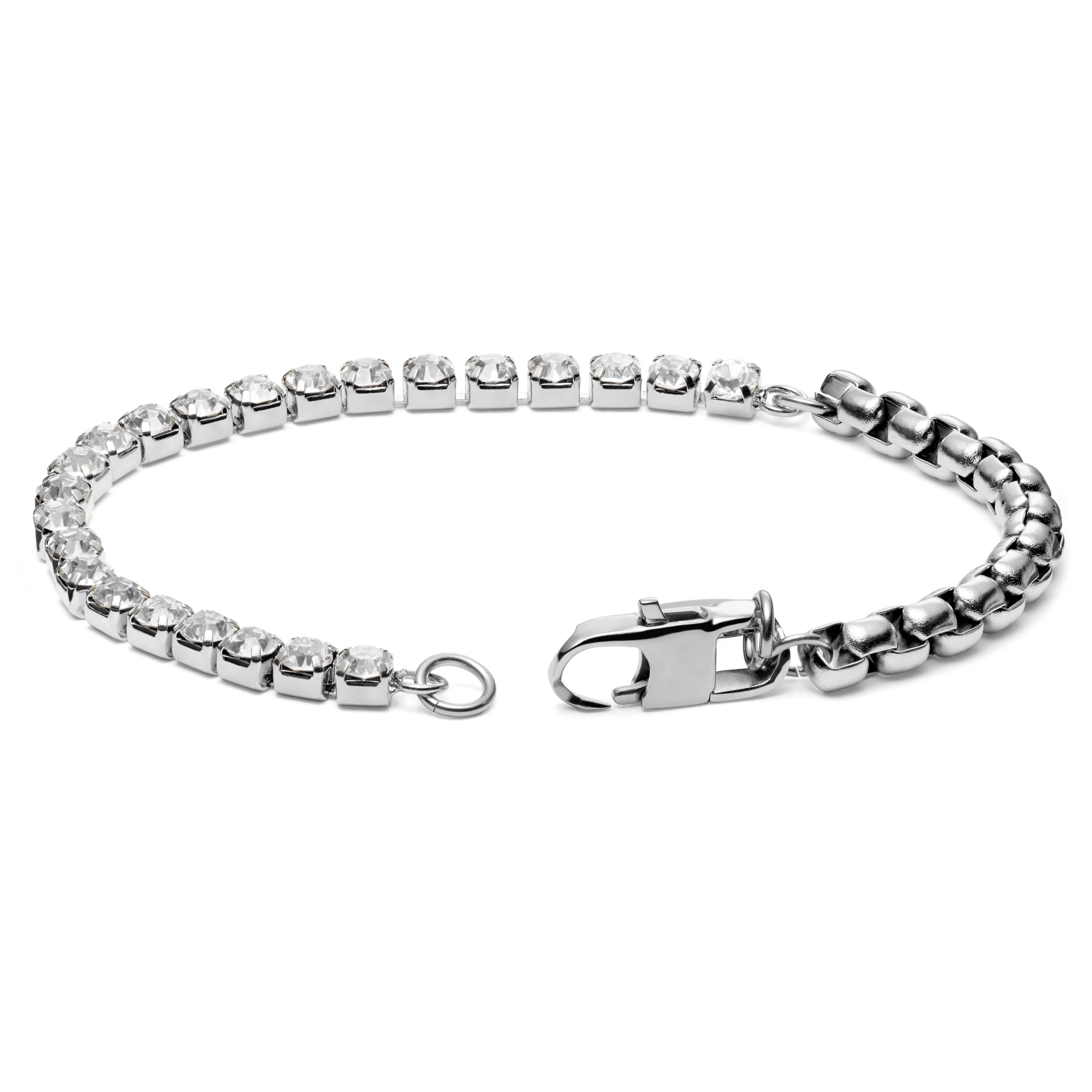Craig Amager Silver-Tone Box Chain Bracelet with Glass Diamonds - 2