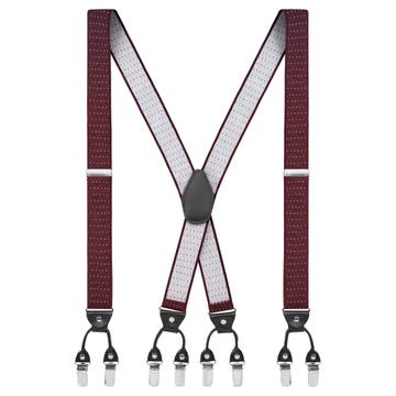 Vexel | Breite gepunktete burgunderfarbene Clip-On X-Rücken-Hosenträger