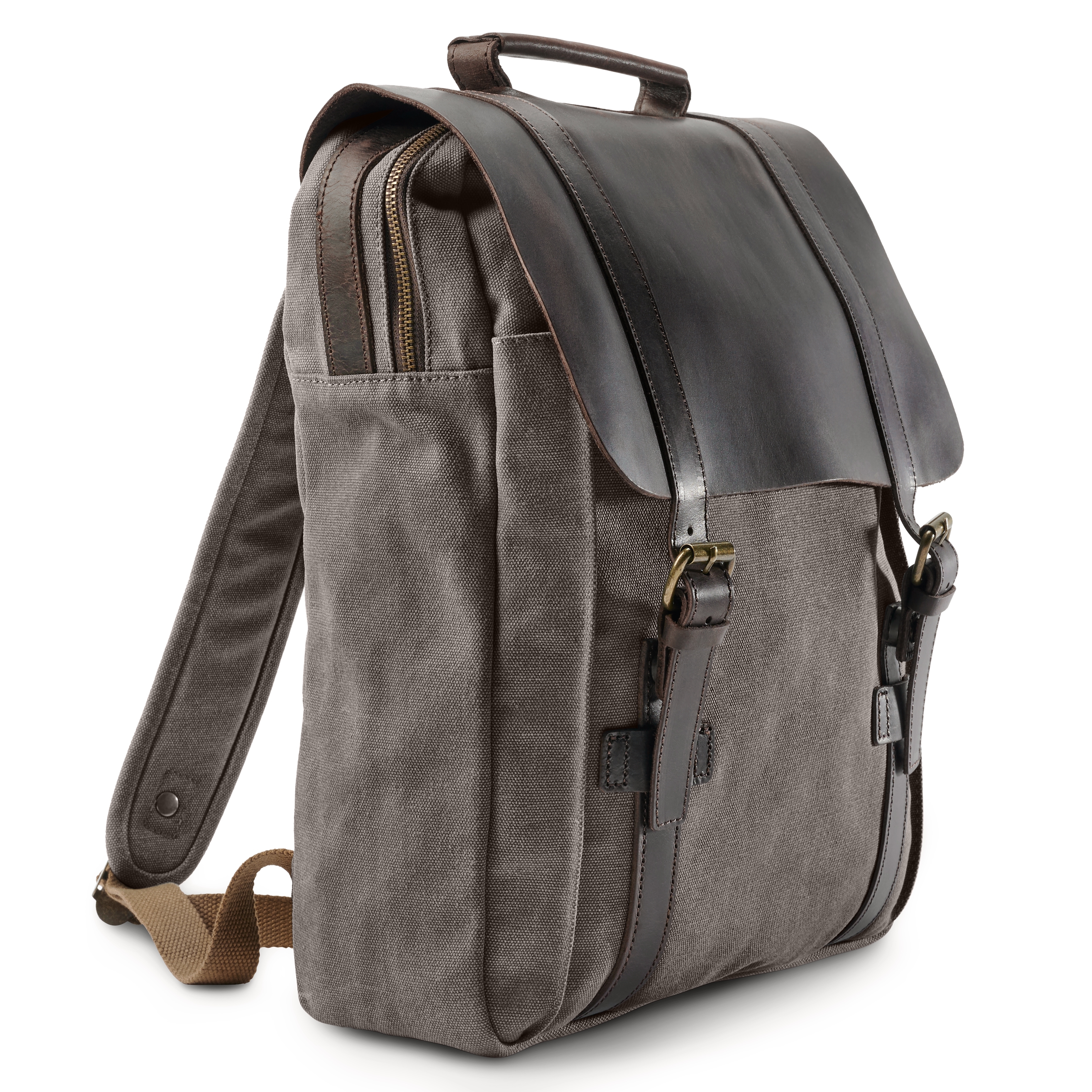 Vintage-Rucksack aus Kohle grauem Canvas und dunklem Leder - 3