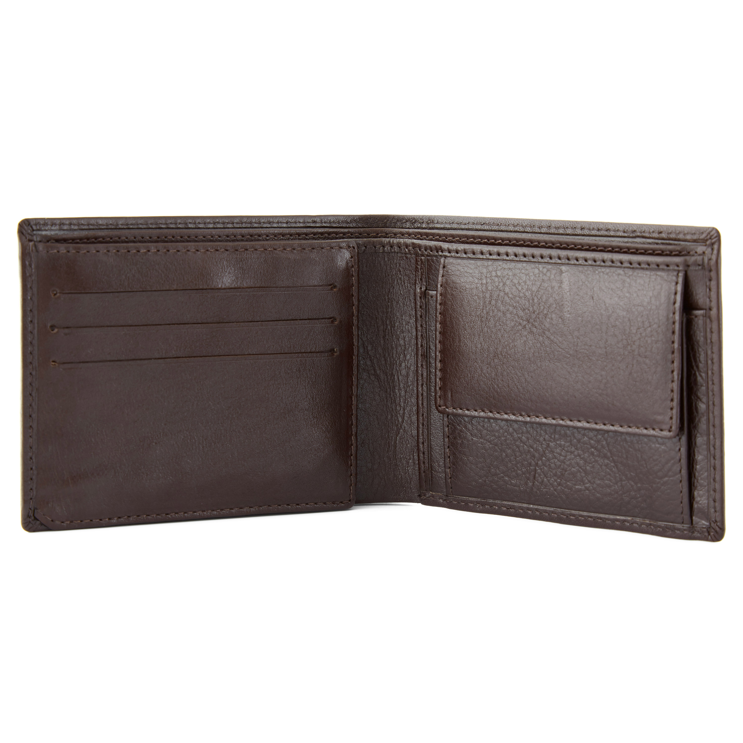 Skórzany i podwójnie składany portfel w kolorze czekoladowym - 2