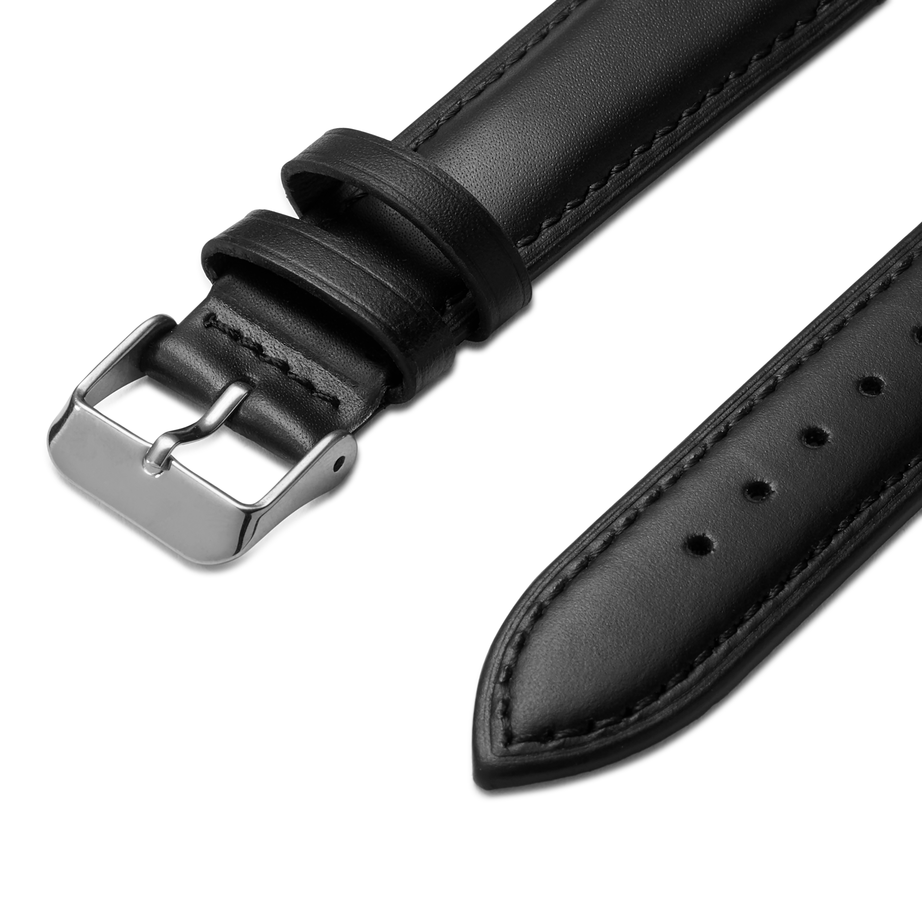 20 mm czarny skórzany pasek do zegarka z klamrą w kolorze srebrnym – szybki w wymianie - 2
