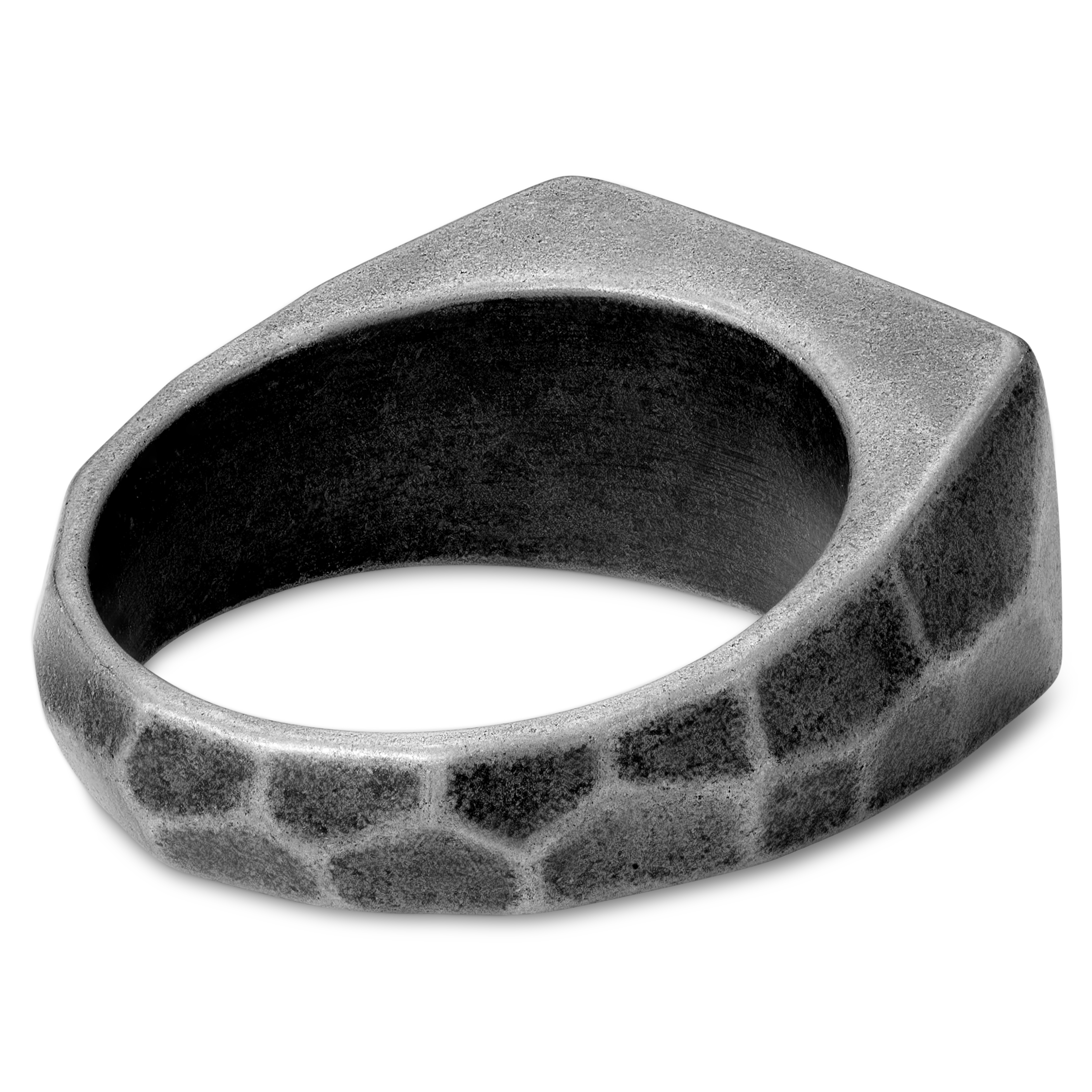 Chevalière en acier gris foncé et pierre turquoise Jax - 2