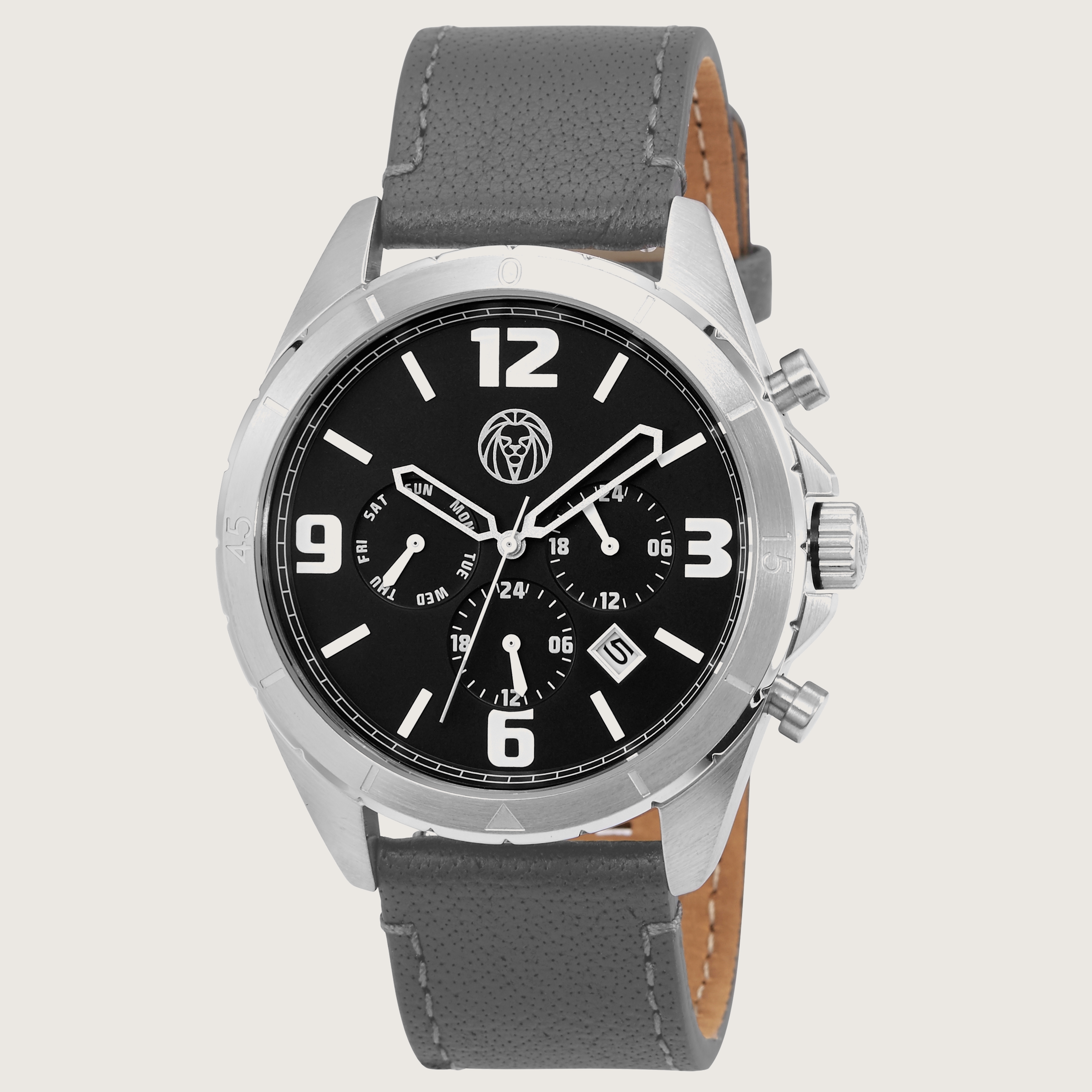 Alton | Silver-Tone Chronograph Watch With Black Dial & Dark