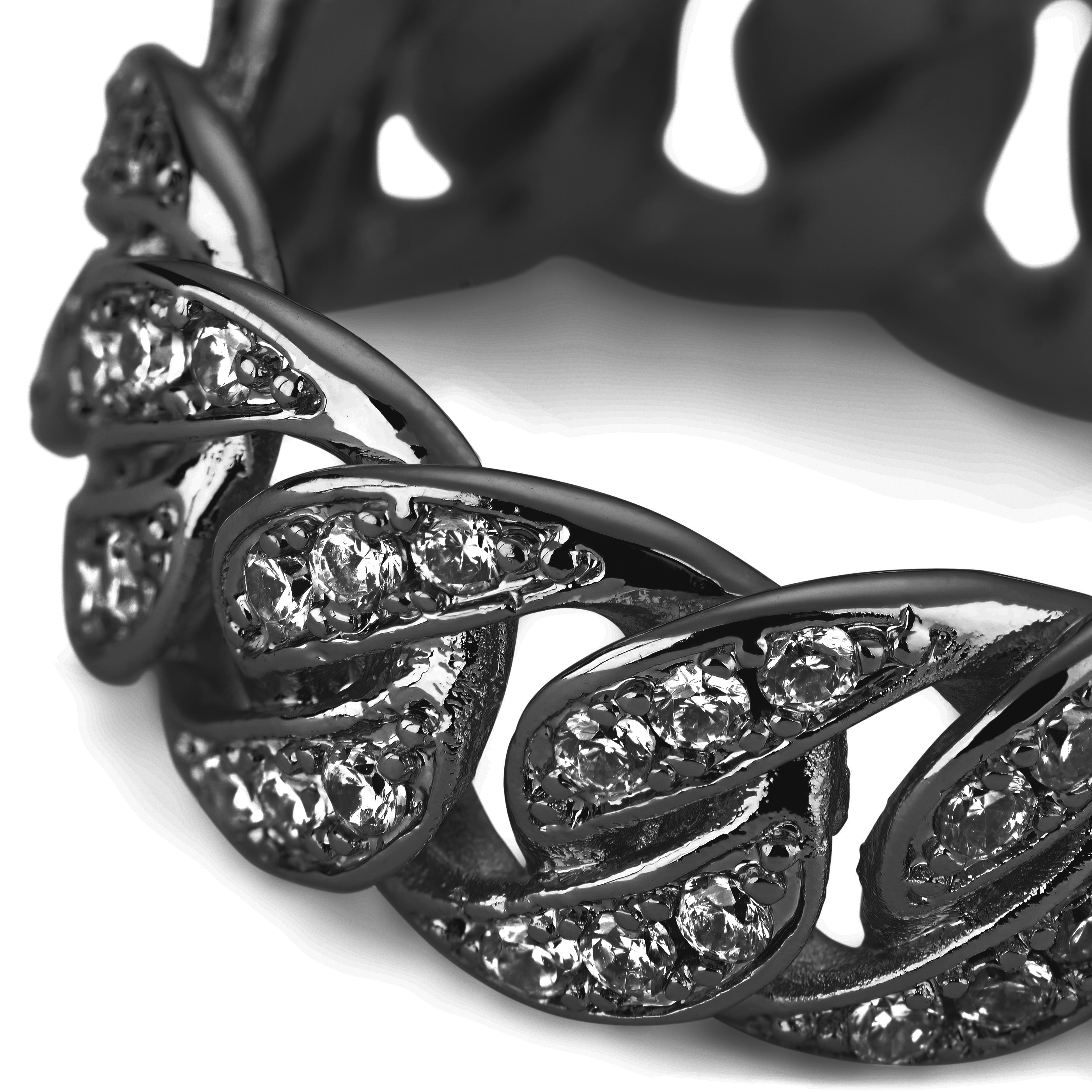 Nicos | Anillo efecto hielo de cadena cubana negra y circonitas de 10 mm  - 3