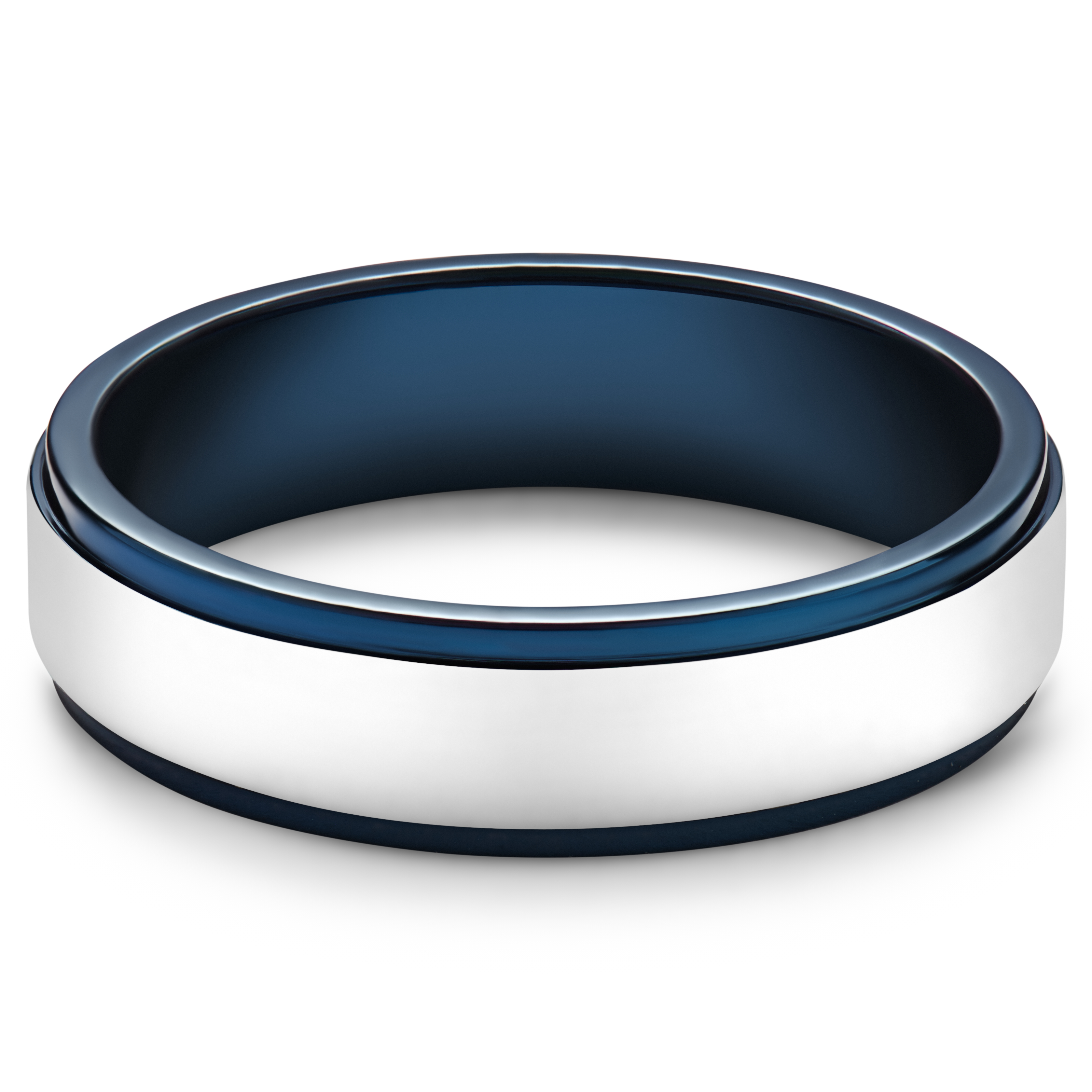 6 mm Gepolijste Blauwe & Zilverkleurige Roestvrijstalen Stap Ring - 2