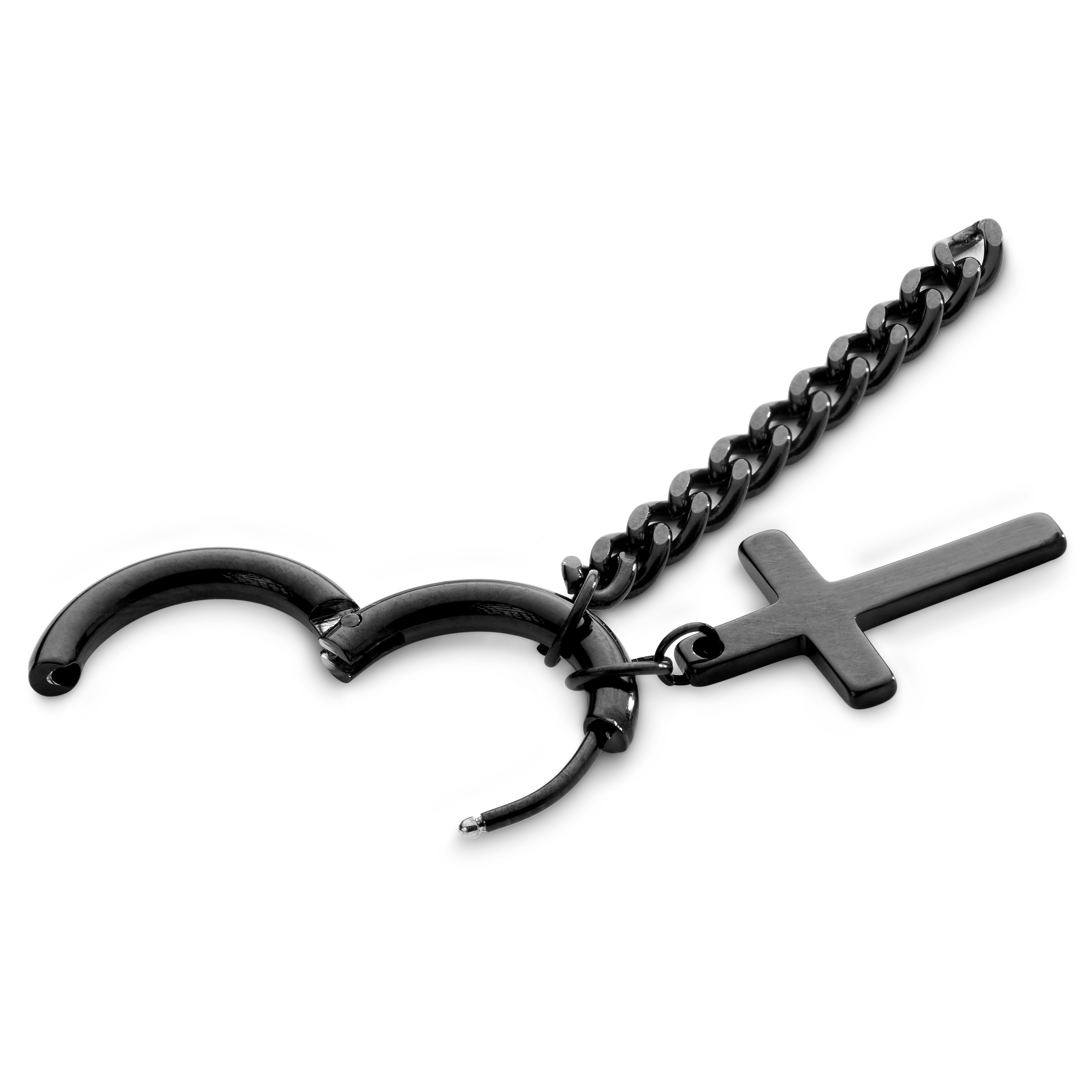 Pendiente de cruz y cadena negro - 2