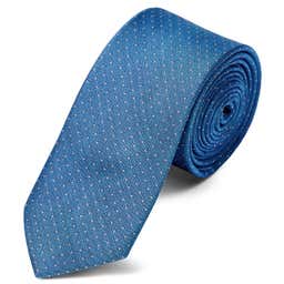 Corbata de 6 cm de seda azul con lunares