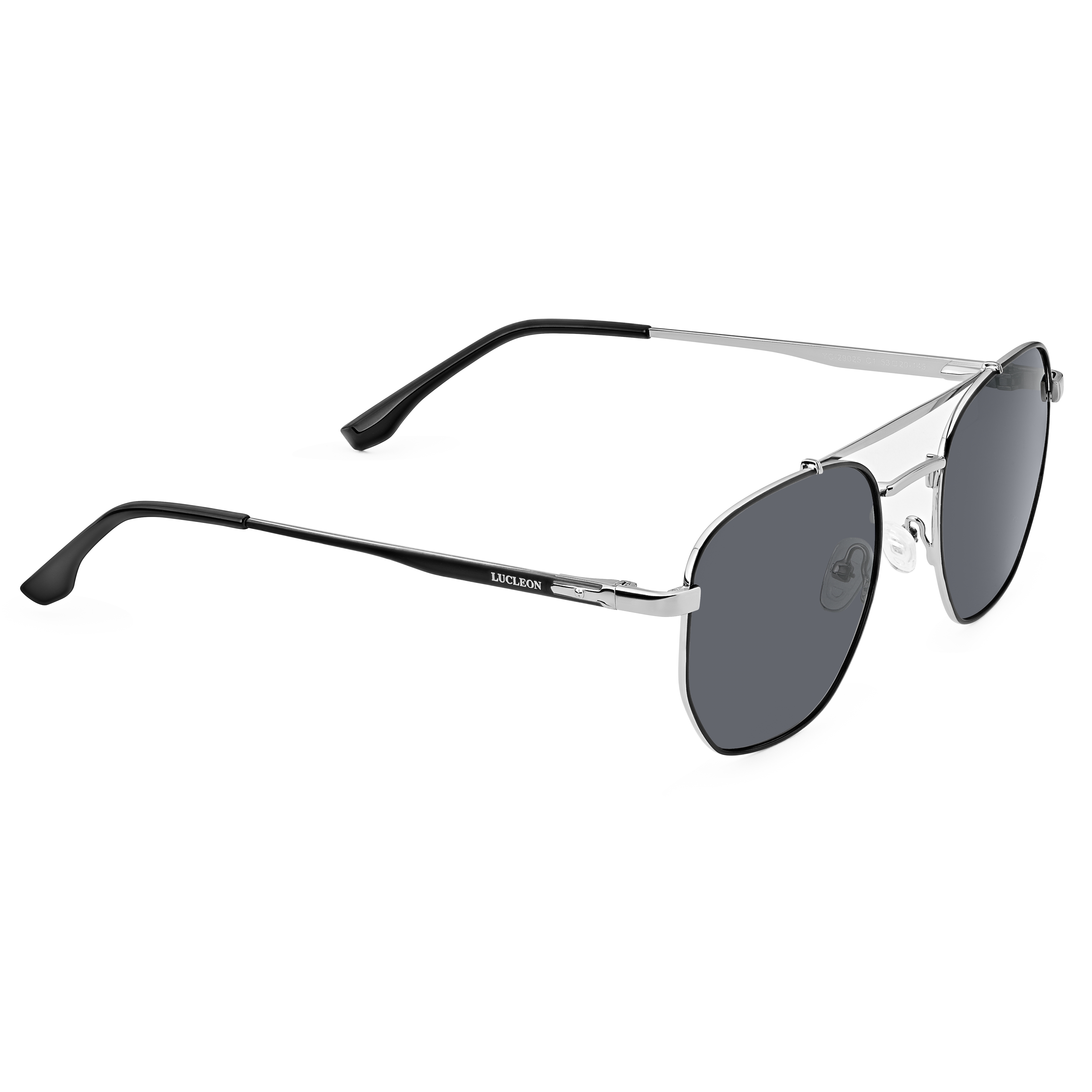 Svarta & Stålfärgade Fyrkantiga Pilotglasögon med Polariserade Glas - 6