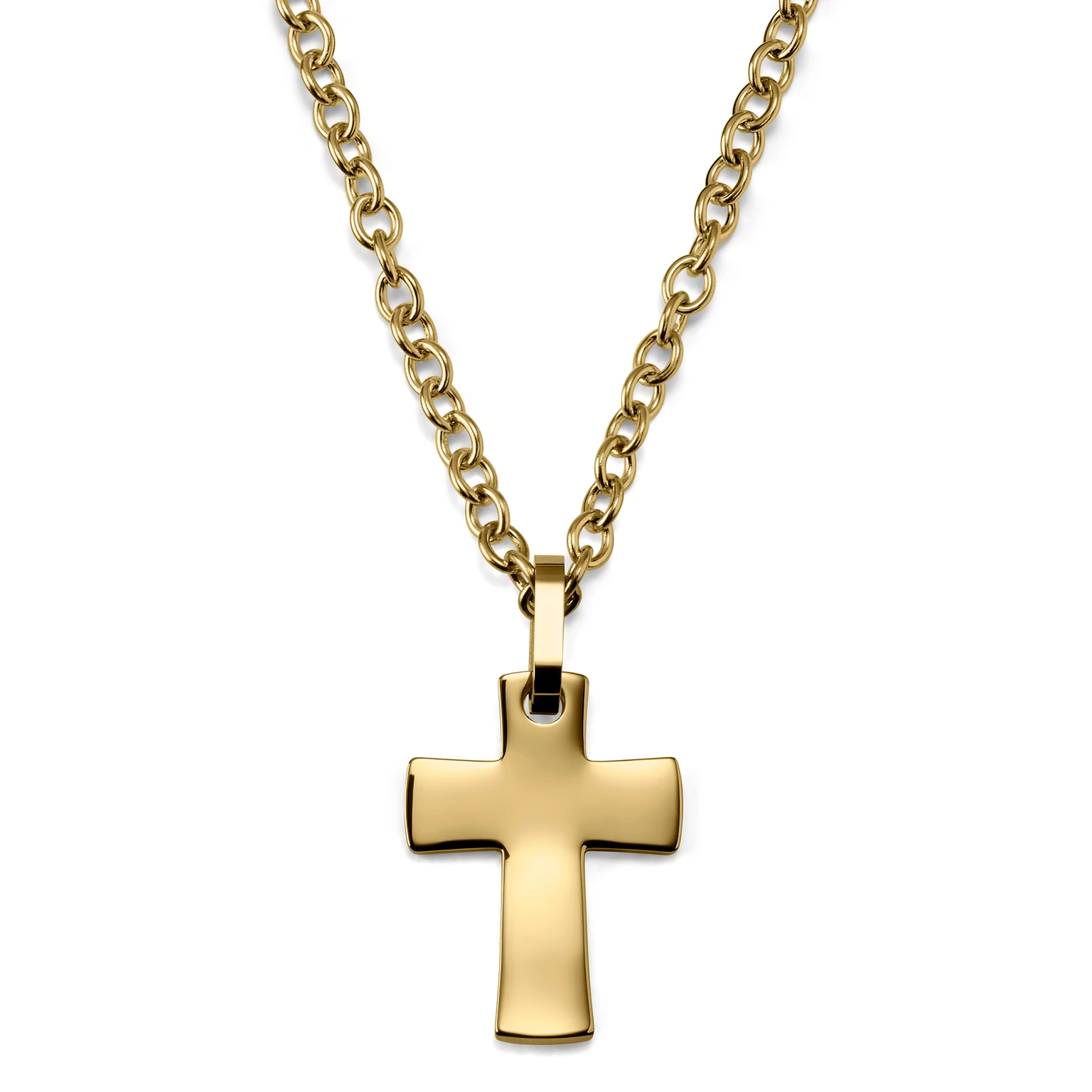 Kreuzkette Goldfarben Edelstahl mit kleinem gebogenem Kreuz Kreuzkette Goldfarben Edelstahl mit kleinem gebogenem Kreuz