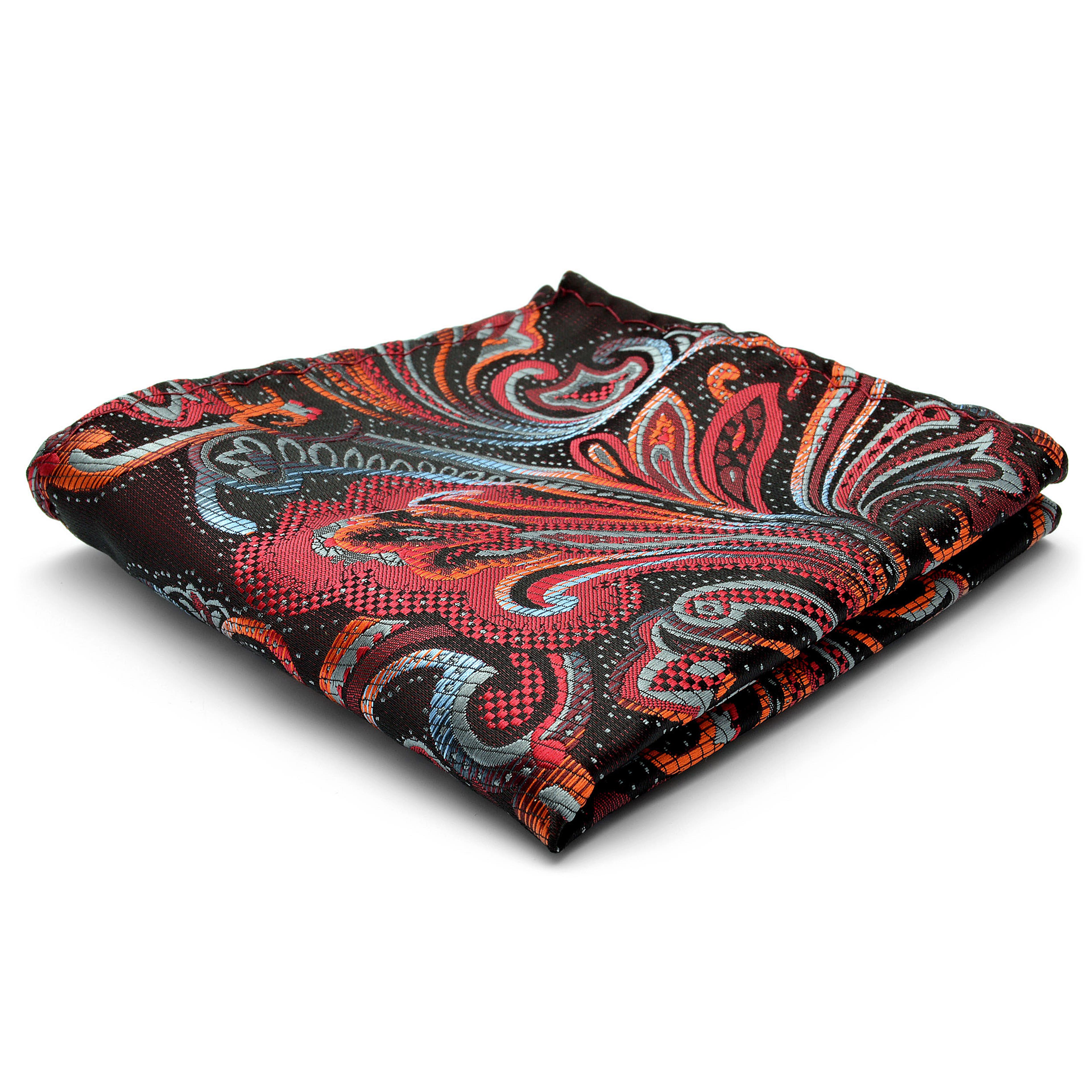 Копринена кърпичка за сако с флорални пейсли мотиви
