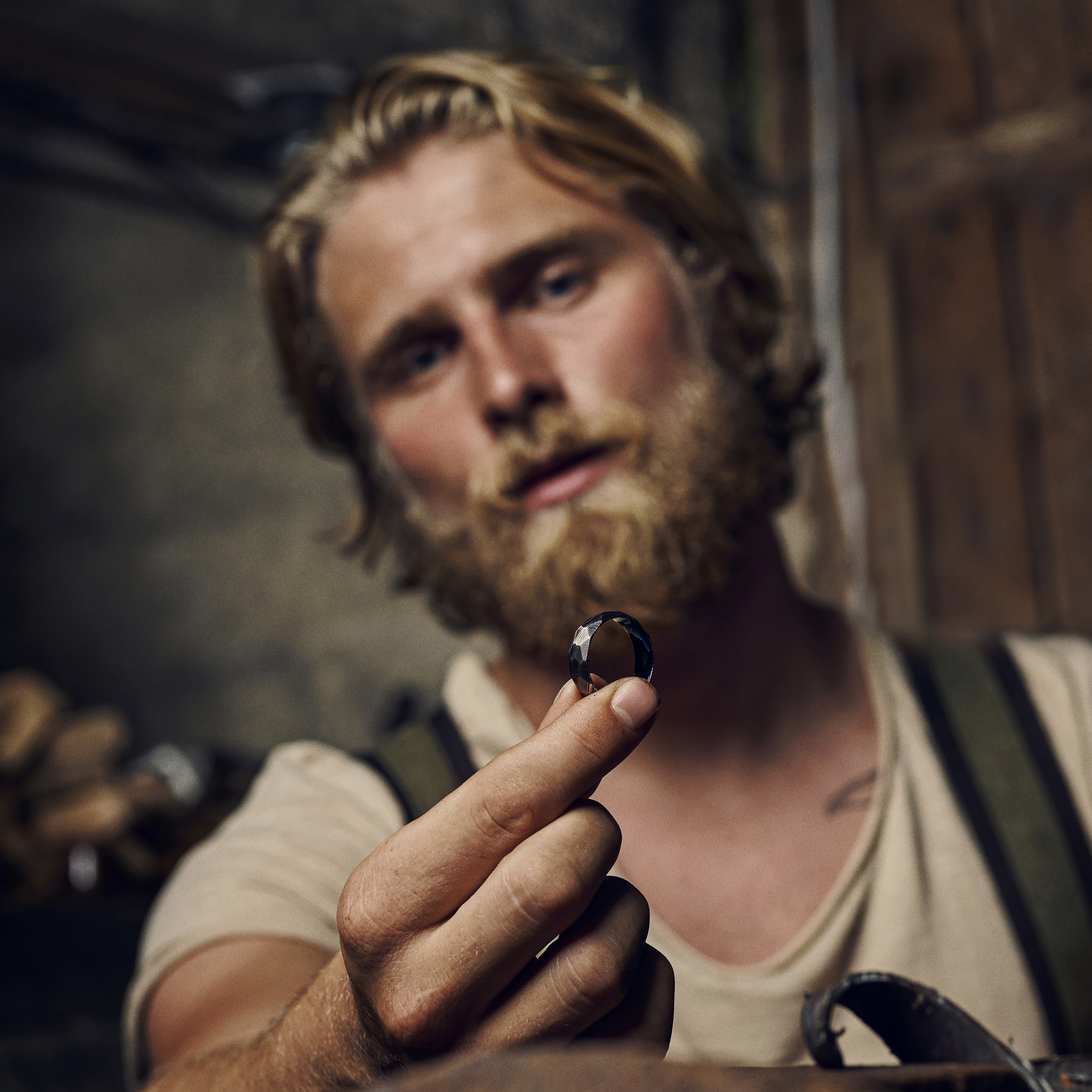 Fortis | 7 mm Inel gri metalizat din oțel de Damasc și titan albastru - 5