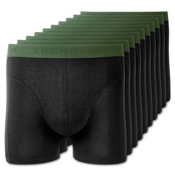 FreeFeel | 10-Pak Sorte Bambus Boxershorts m. Olivengrøn Linning FreeFeel | 10-Pak Sorte Bambus Boxershorts m. Olivengrøn Linning