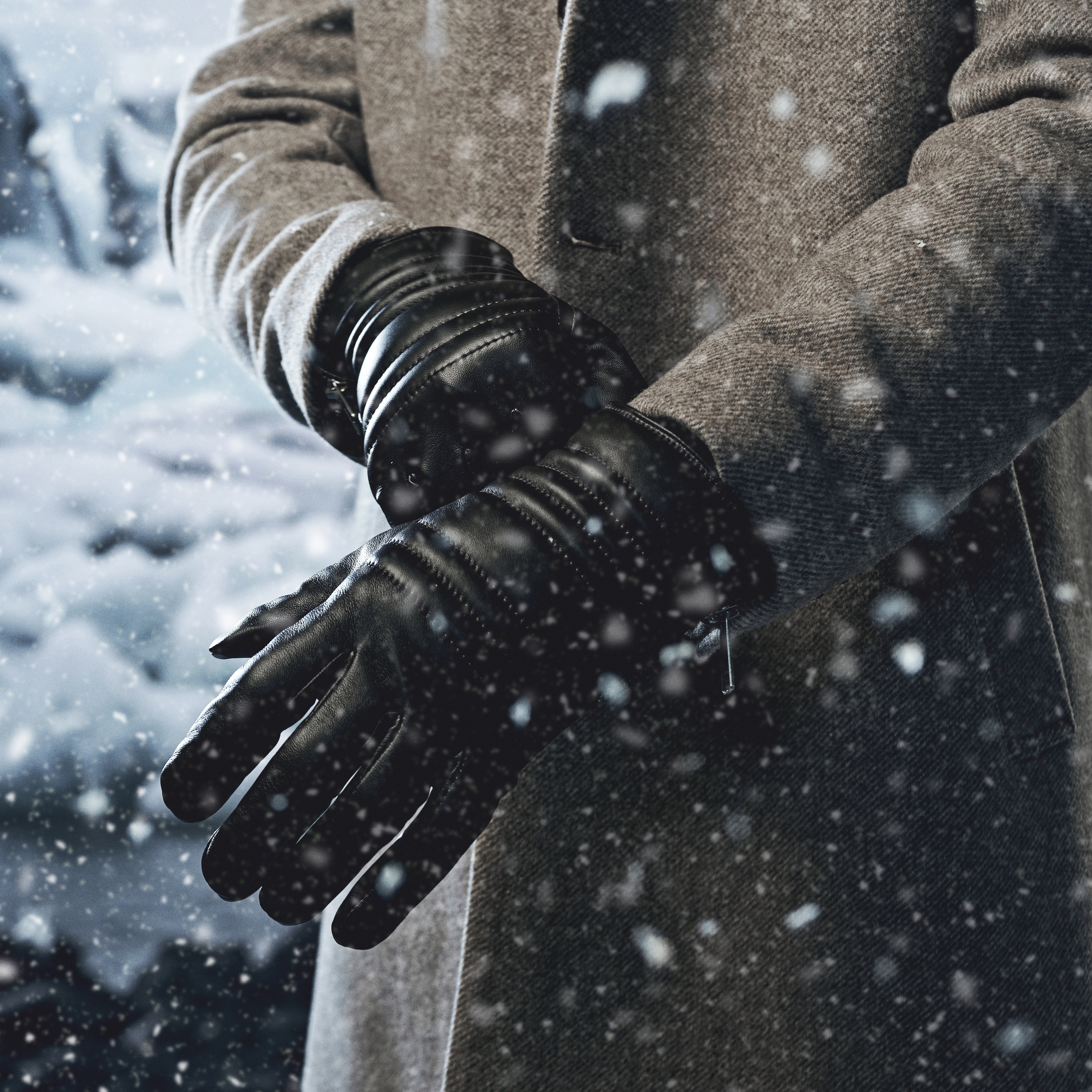 Черни оребрени кожени ръкавици за сензорен екран - 4