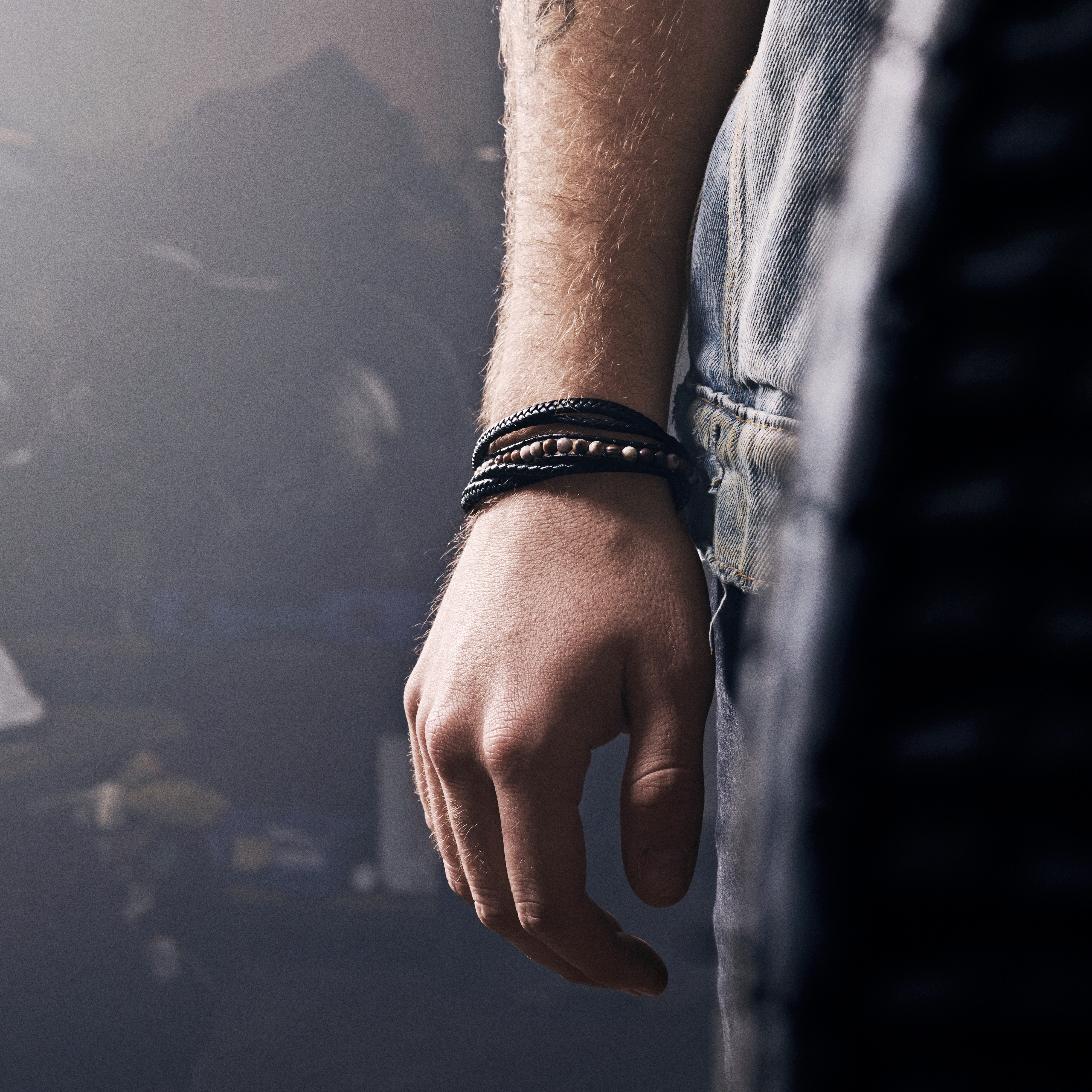 Naxos | Black Braided Leather & Coral Jade Bead Bracelet - 2