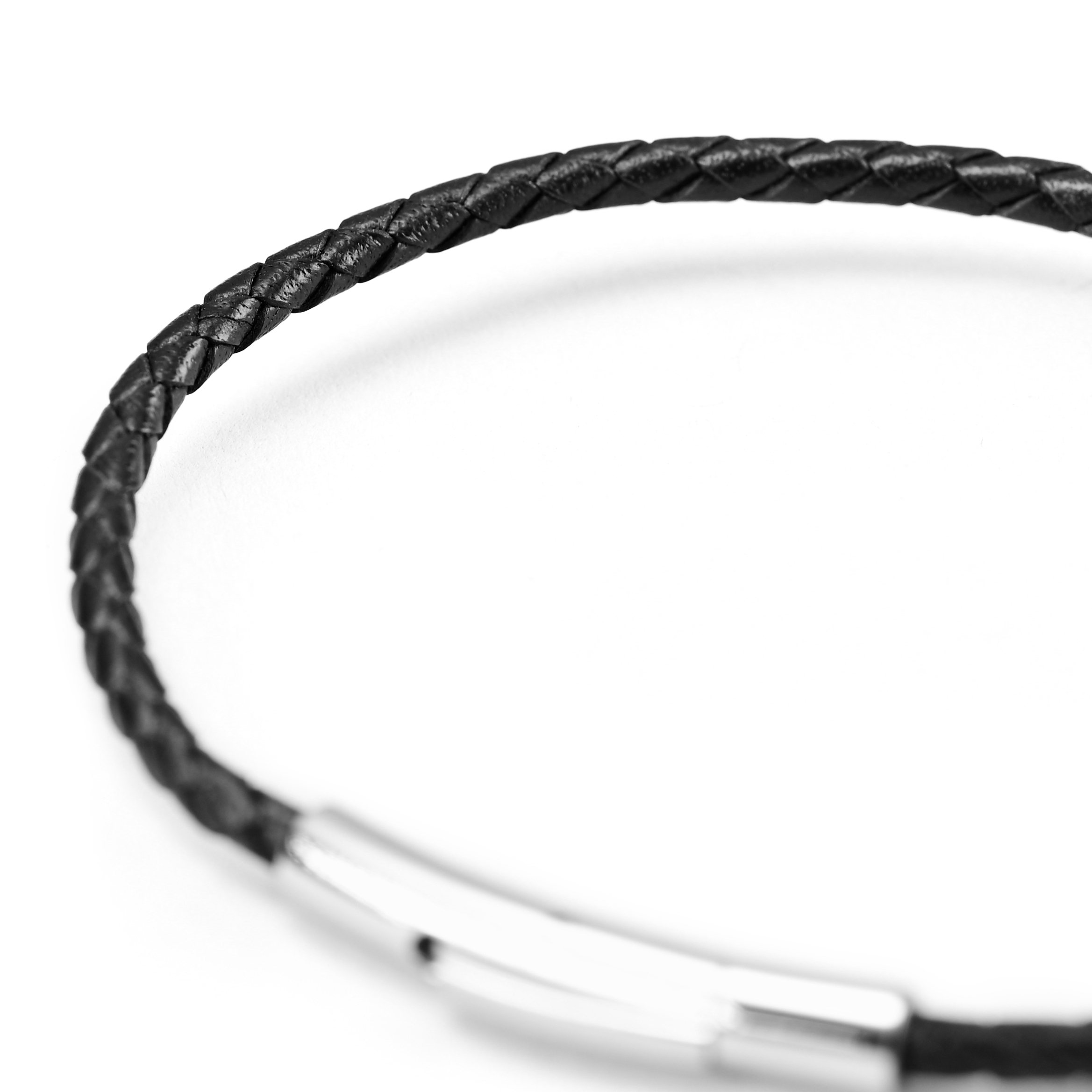 Dünnes schwarzes Flecht-Lederarmband - 4