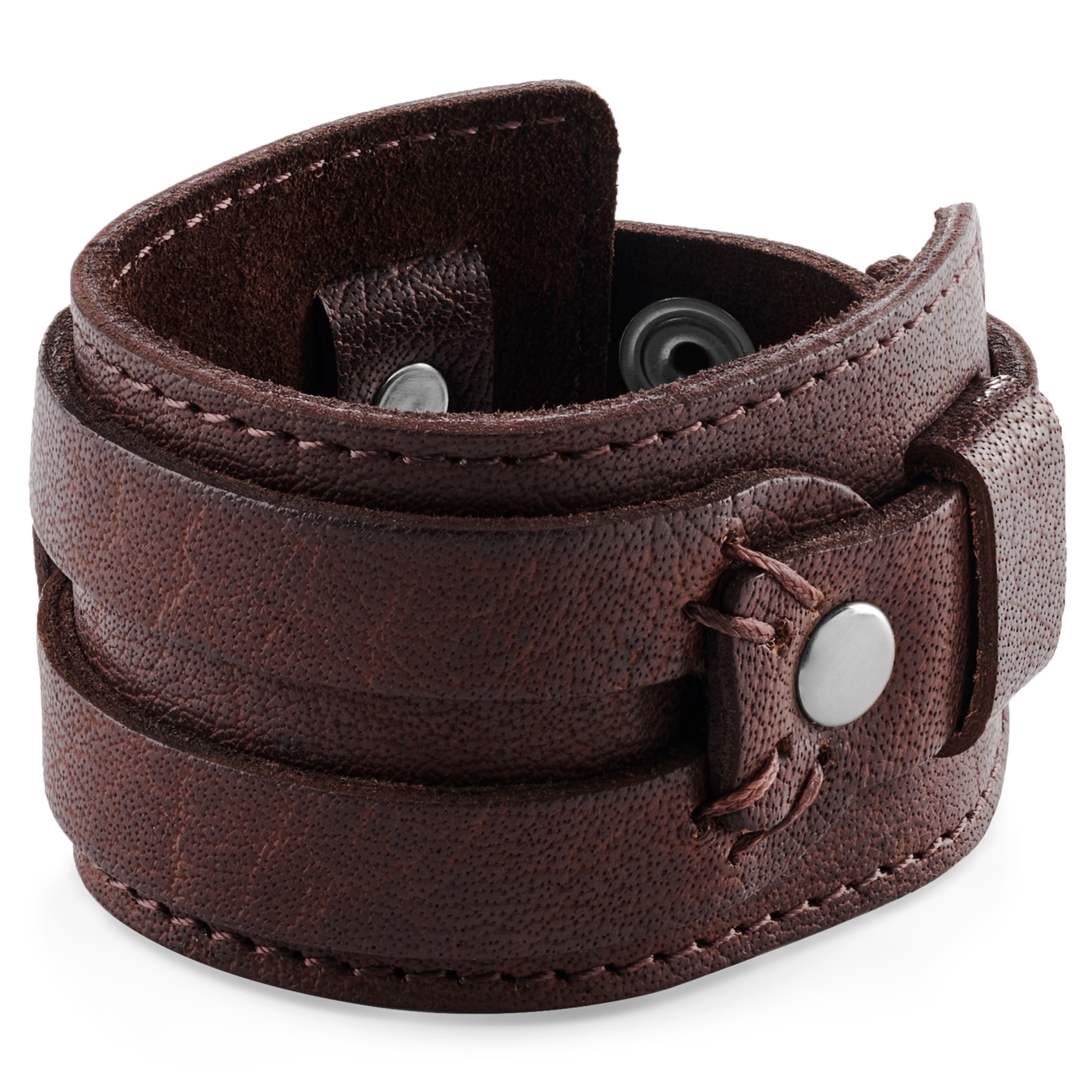 Gladius | Brown Full Grain Buffalo Leather Snap Bracelet