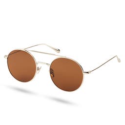 Thea | Gold-Tone & Terracotta Stainless Steel Round Sunglasses