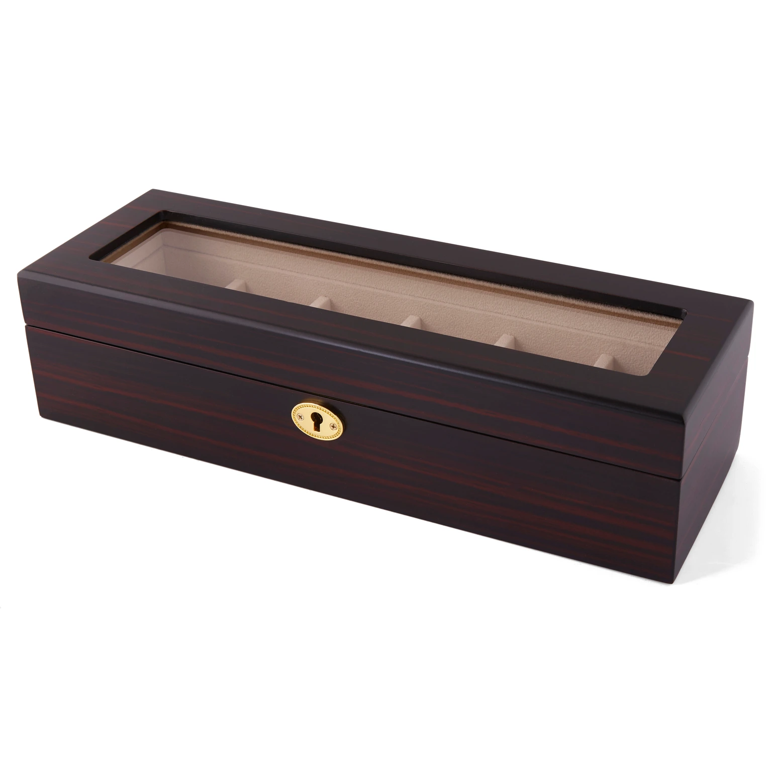 Caja para relojes con madera de ébano y cerradura dorada - 6 relojes Caja para relojes con madera de ébano y cerradura dorada - 6 relojes