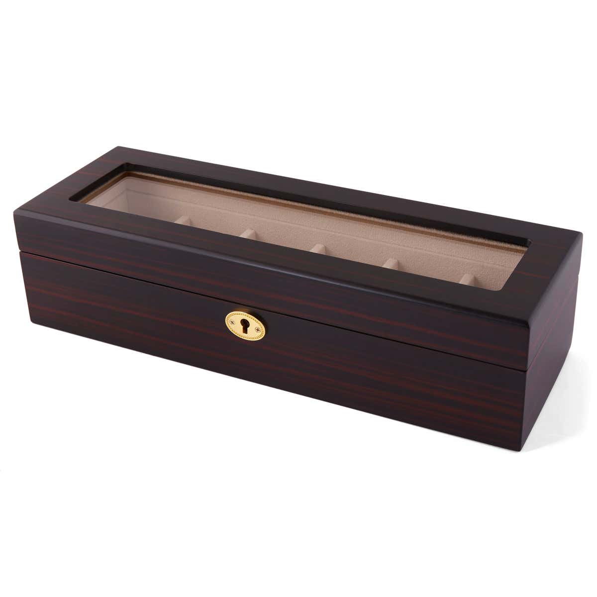 Lockable Gold-Tone & Ebony Wood Watch Case - 6 Watches | In stock ...