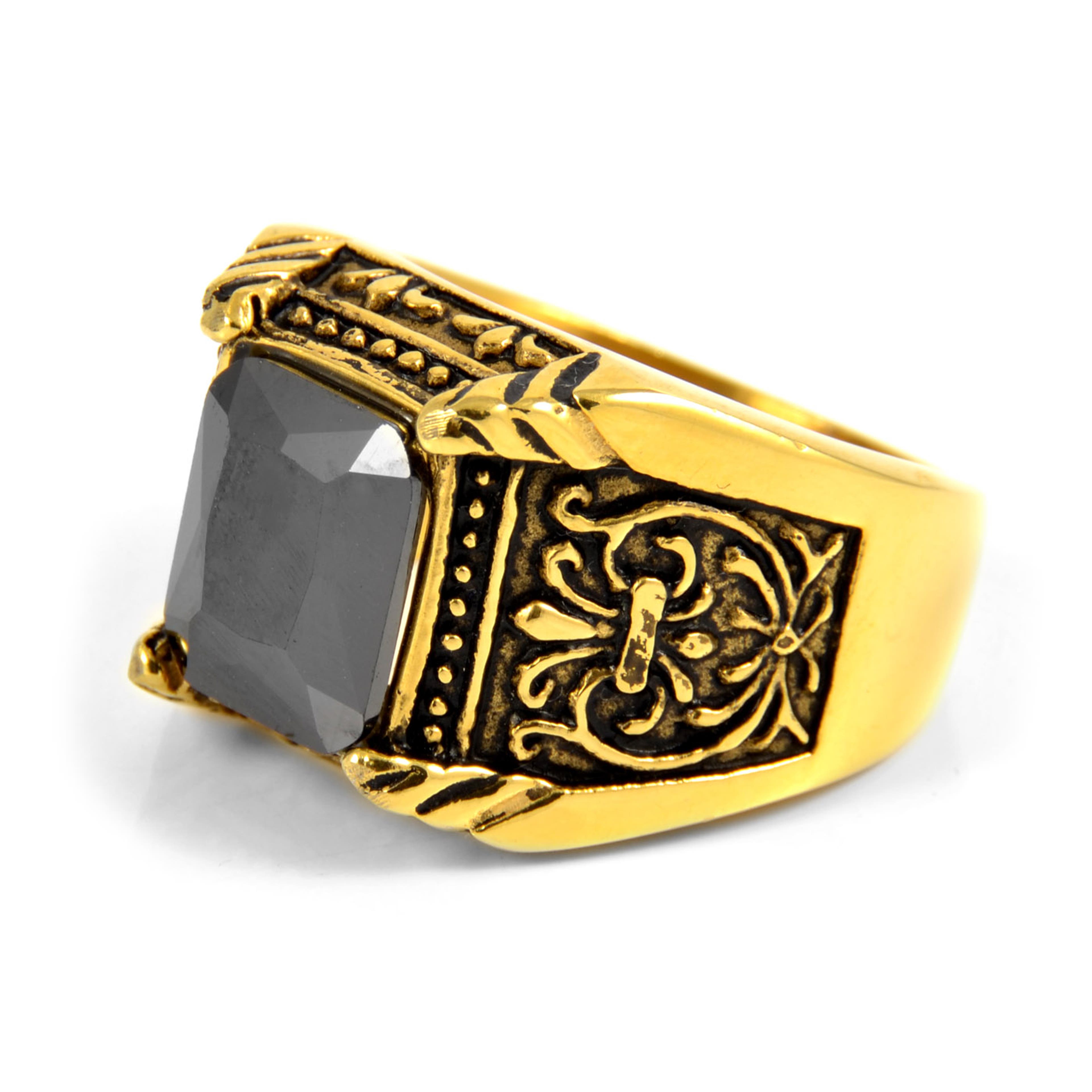 Gold-Tone Greek Tycoon Steel Ring