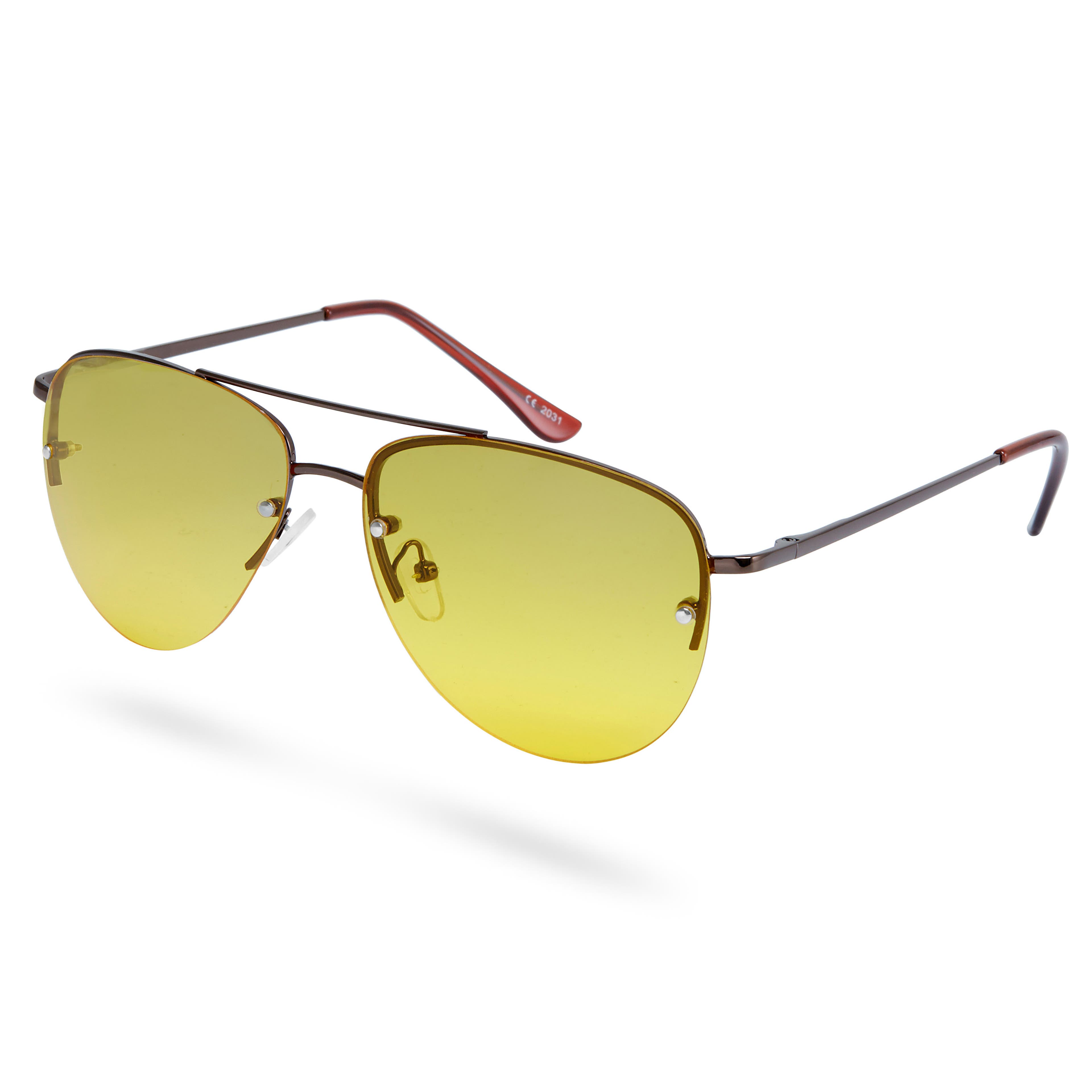 Óculos de Sol Amarelos & Castanhos Estilo Aviador