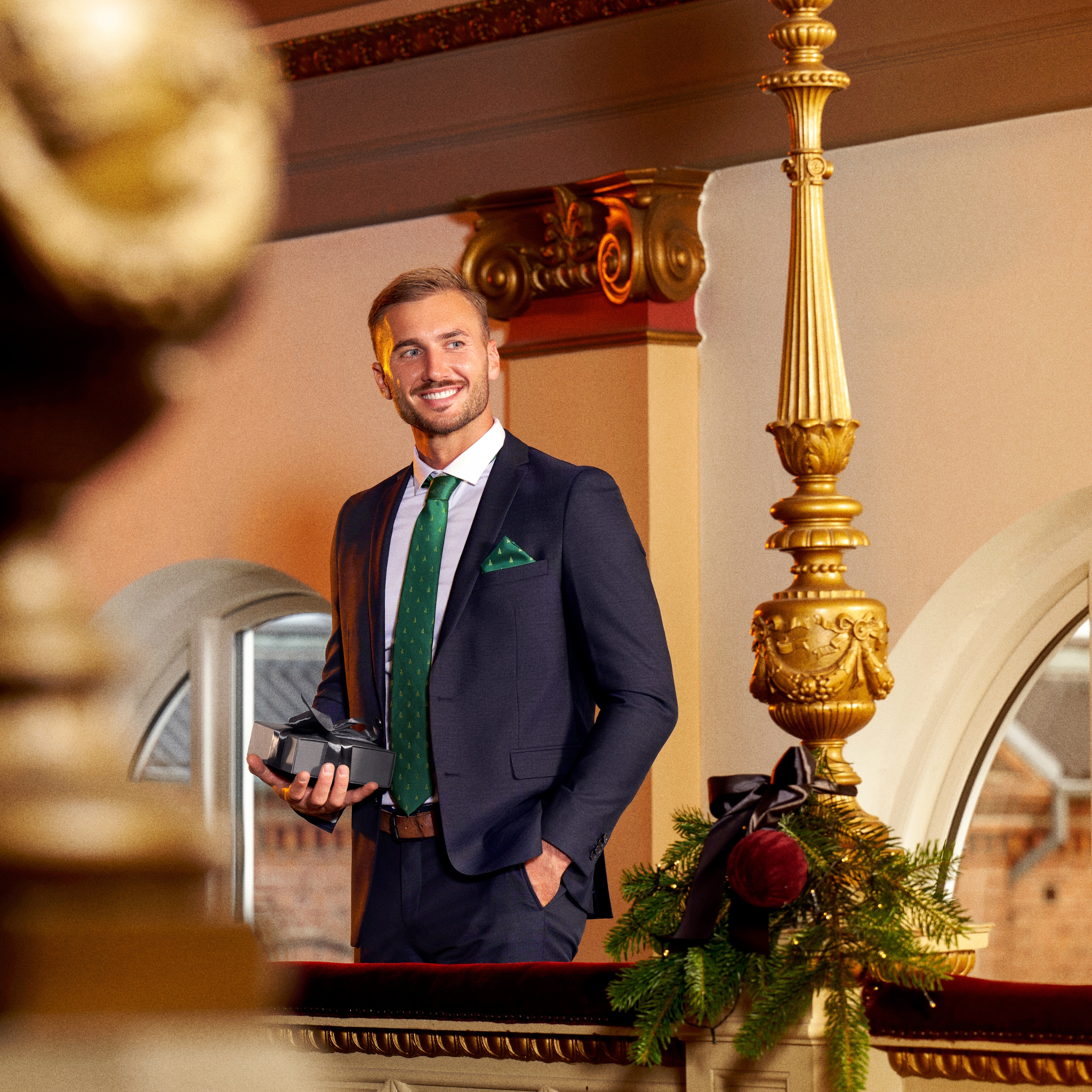 Grön Julslips med Julgranar - 3