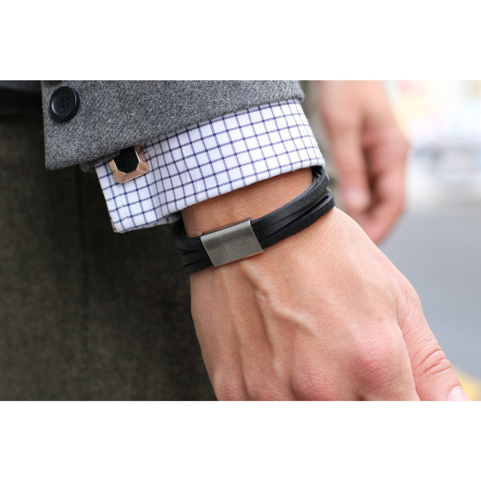 Black & Stainless Steel Six Cord Bracelet - 6