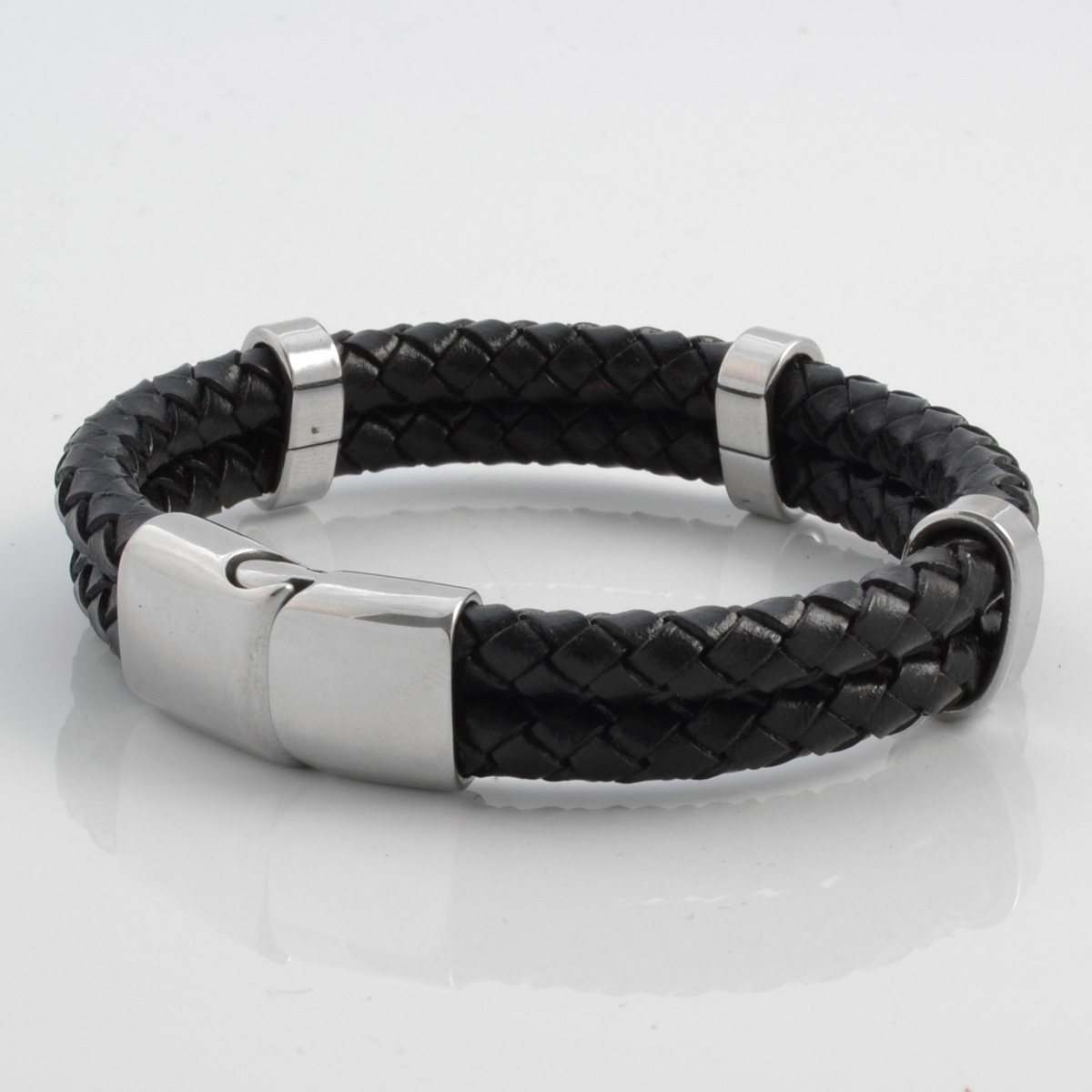 Doppeltes Flecht-Lederarmband - 2