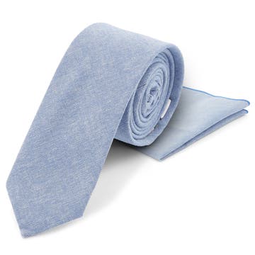 Blekblått slips og lommetørkle