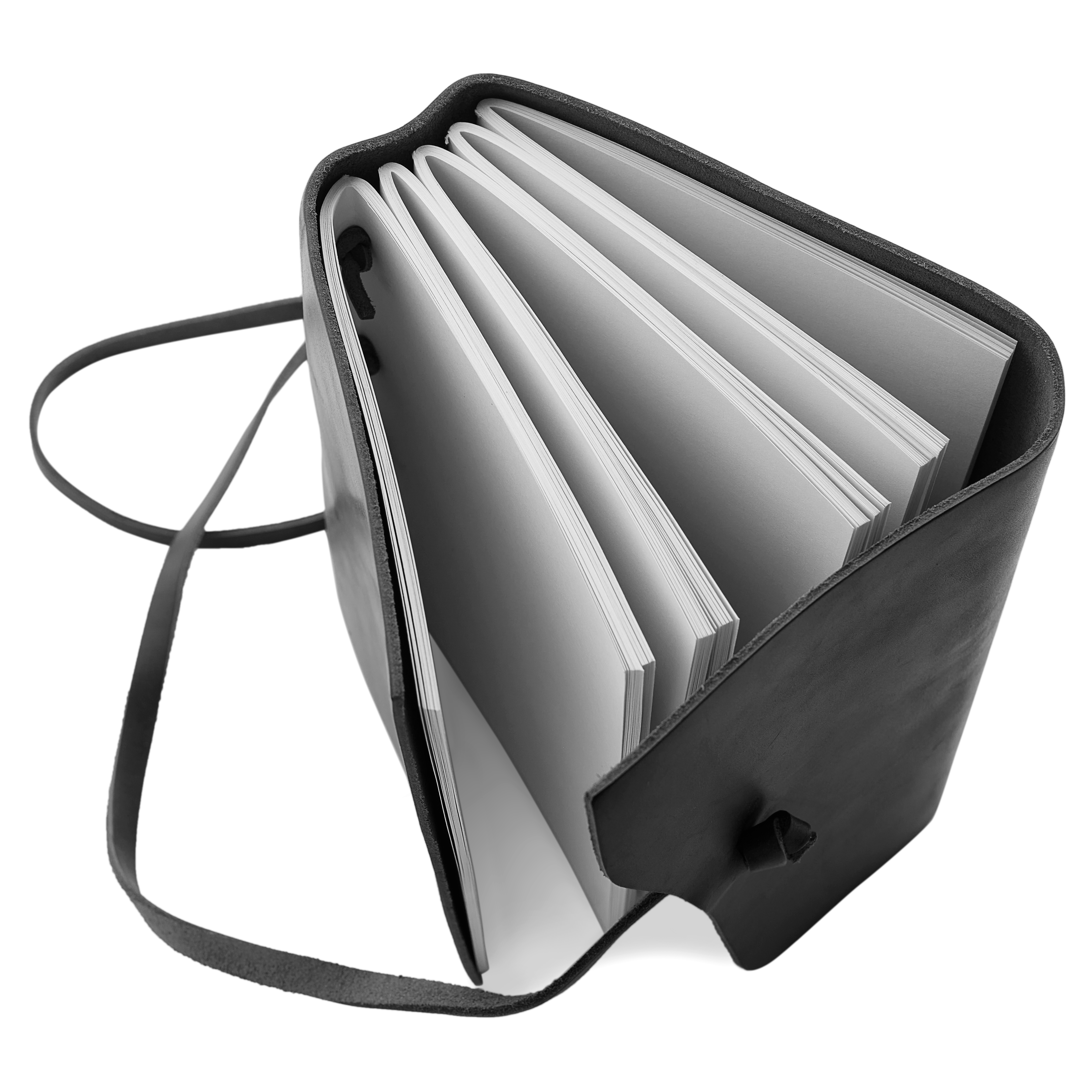 Zápisník | Čierna koža | Omotávacie zapínanie - 4