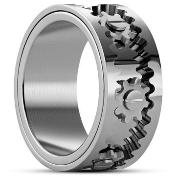 Tigris | 10 mm Silverfärgad Ring med Rörliga Kugghjul