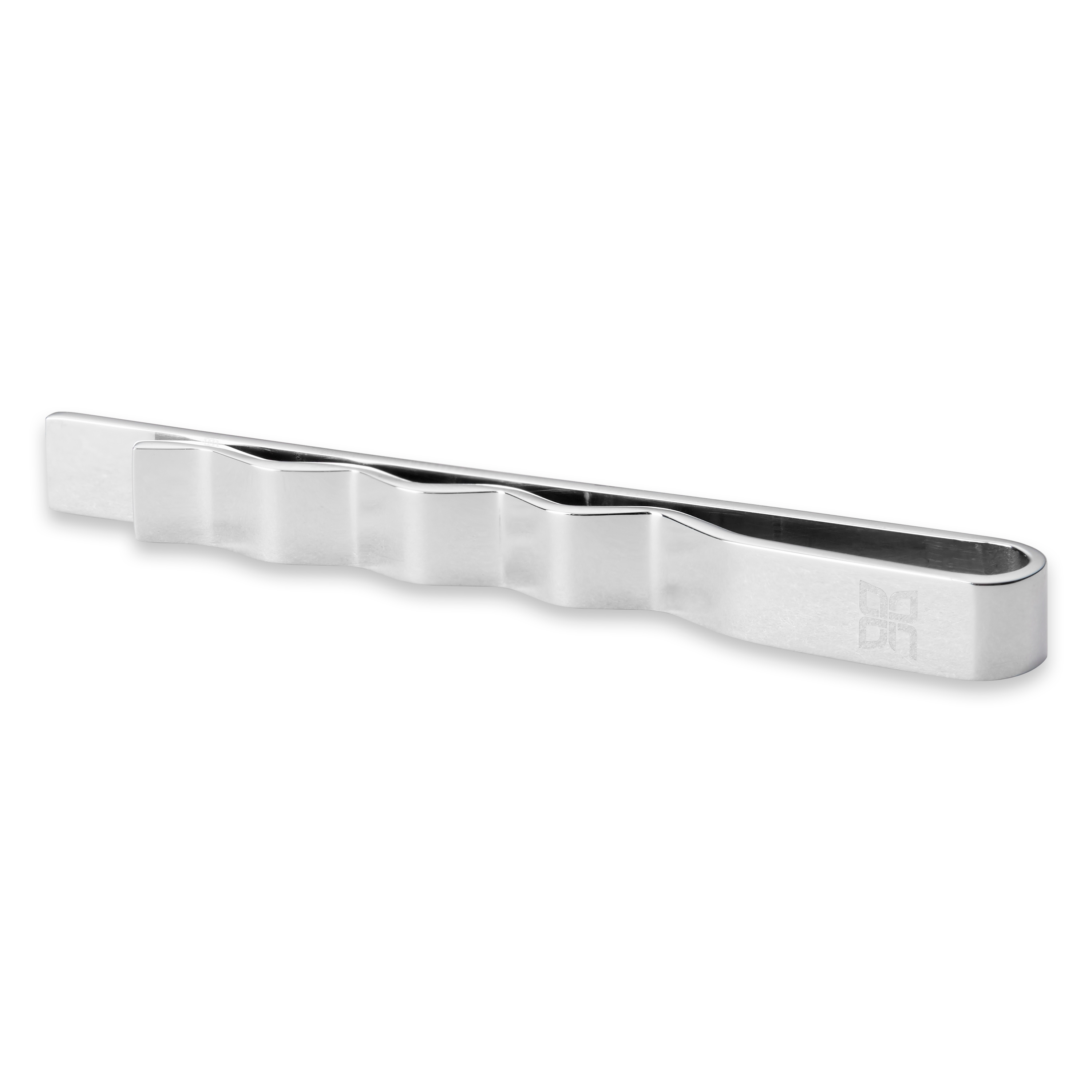 Geo Remix | Long Silver-Tone & Sky Blue Square Stainless Steel Tie Bar - 3