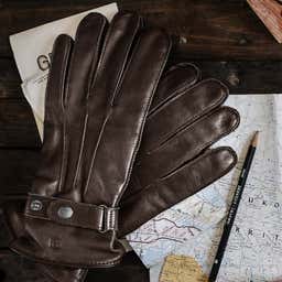 Brown Strapped Leather Gloves - 3 - hover gallery