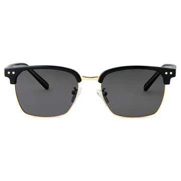Black & Gold-Tone Stainless Steel Square Sunglasses