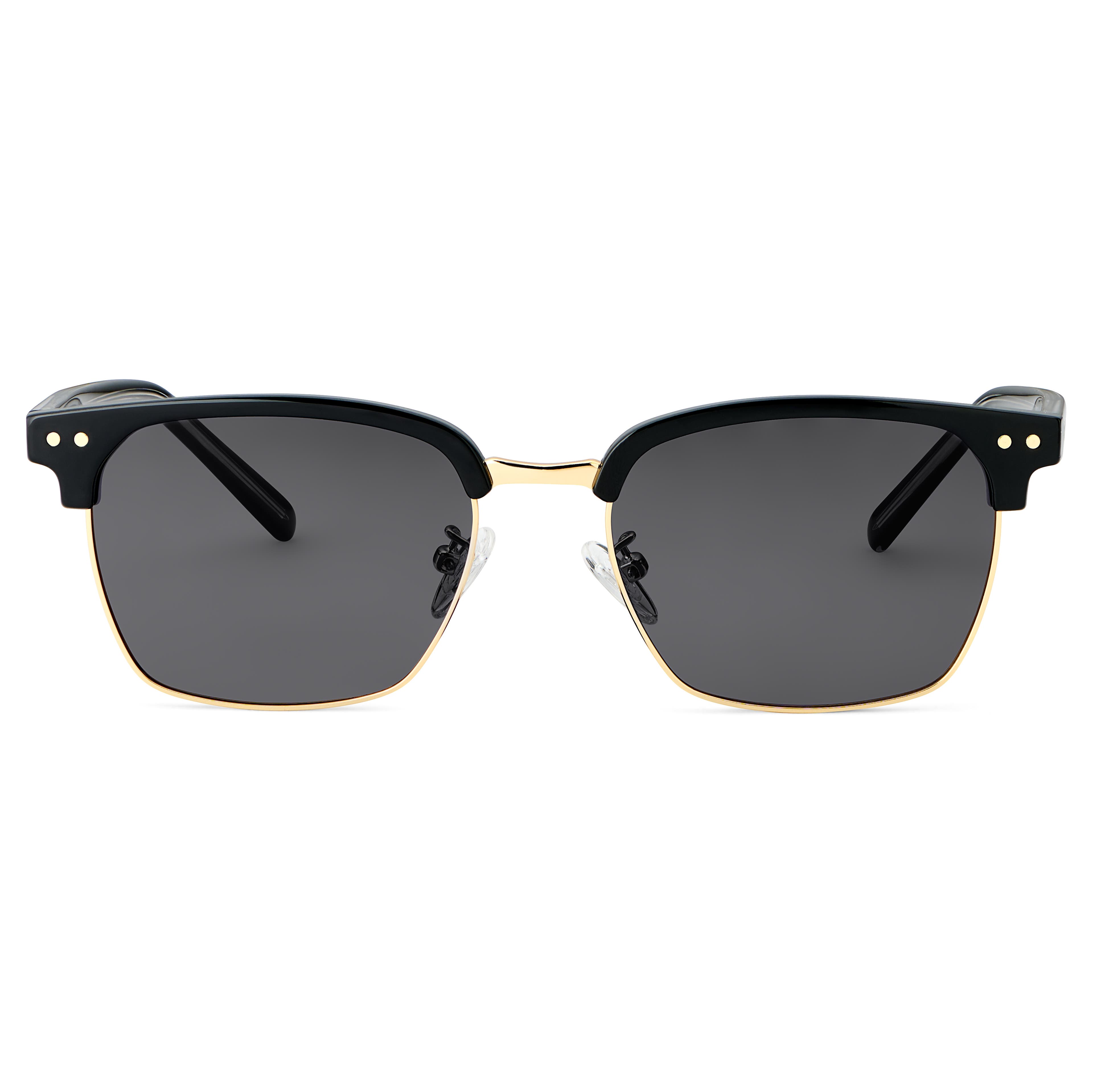 Black & Gold-Tone Stainless Steel Square Sunglasses