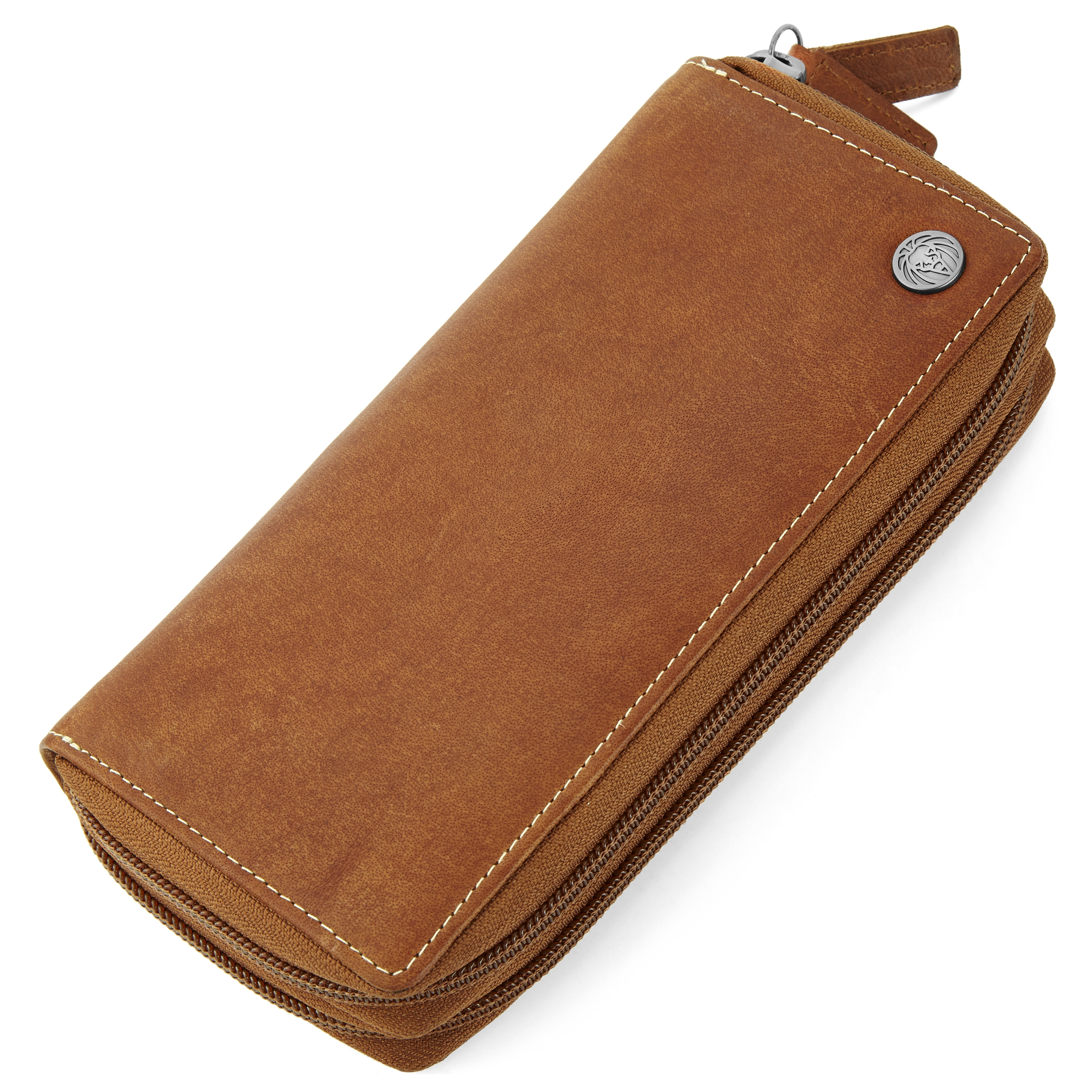 Cartera estilo acordeón de cuero canela Oxford - 5