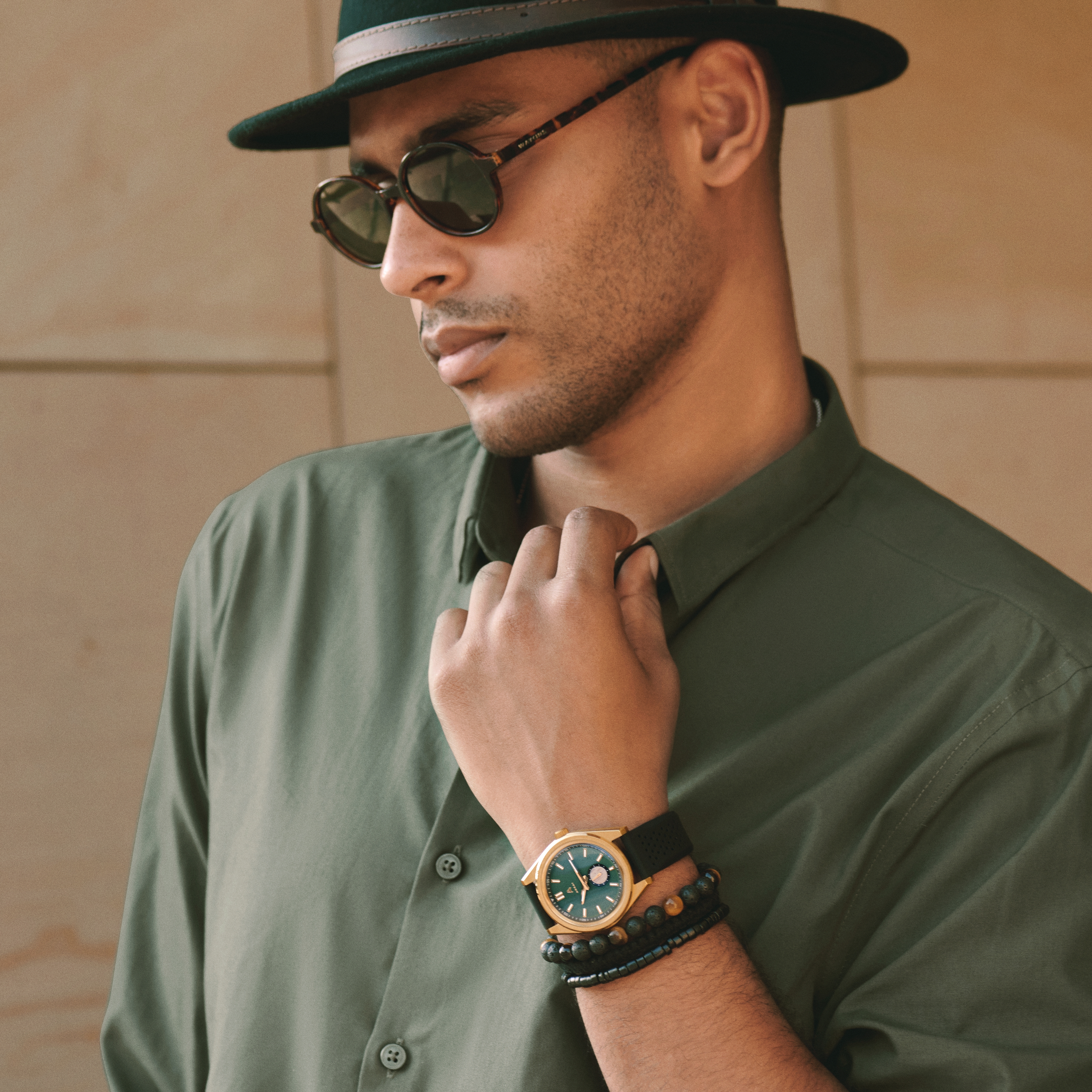 Mond | Χρυσαφί Ανοξείδωτο Ατσάλινο Ρολόι με Πράσινο Καντράν Meteorite - 6