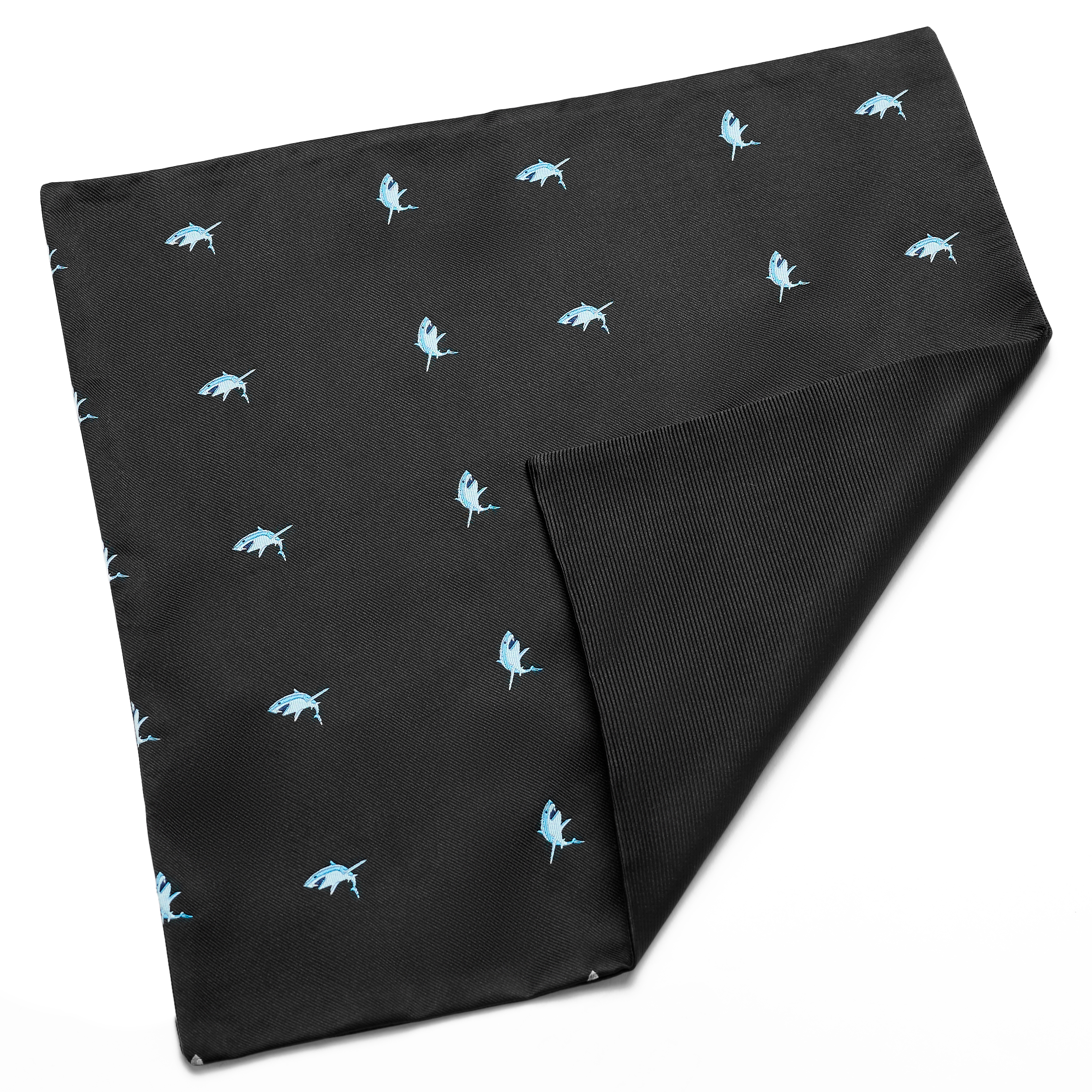 Black Double-Sided Pocket Square with Sharks - 4