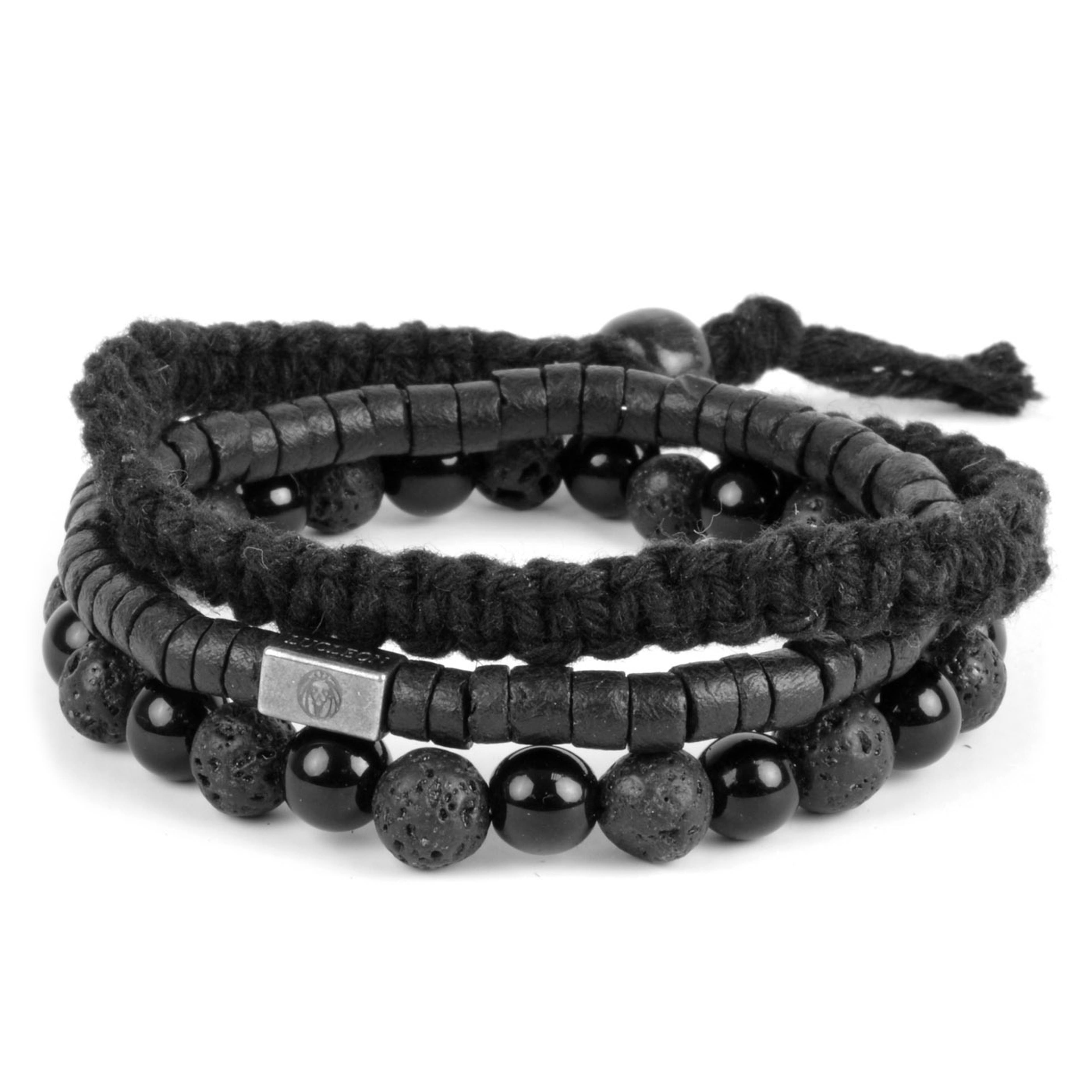 Black Lava Rock, Onyx & Coconut Bracelet Set