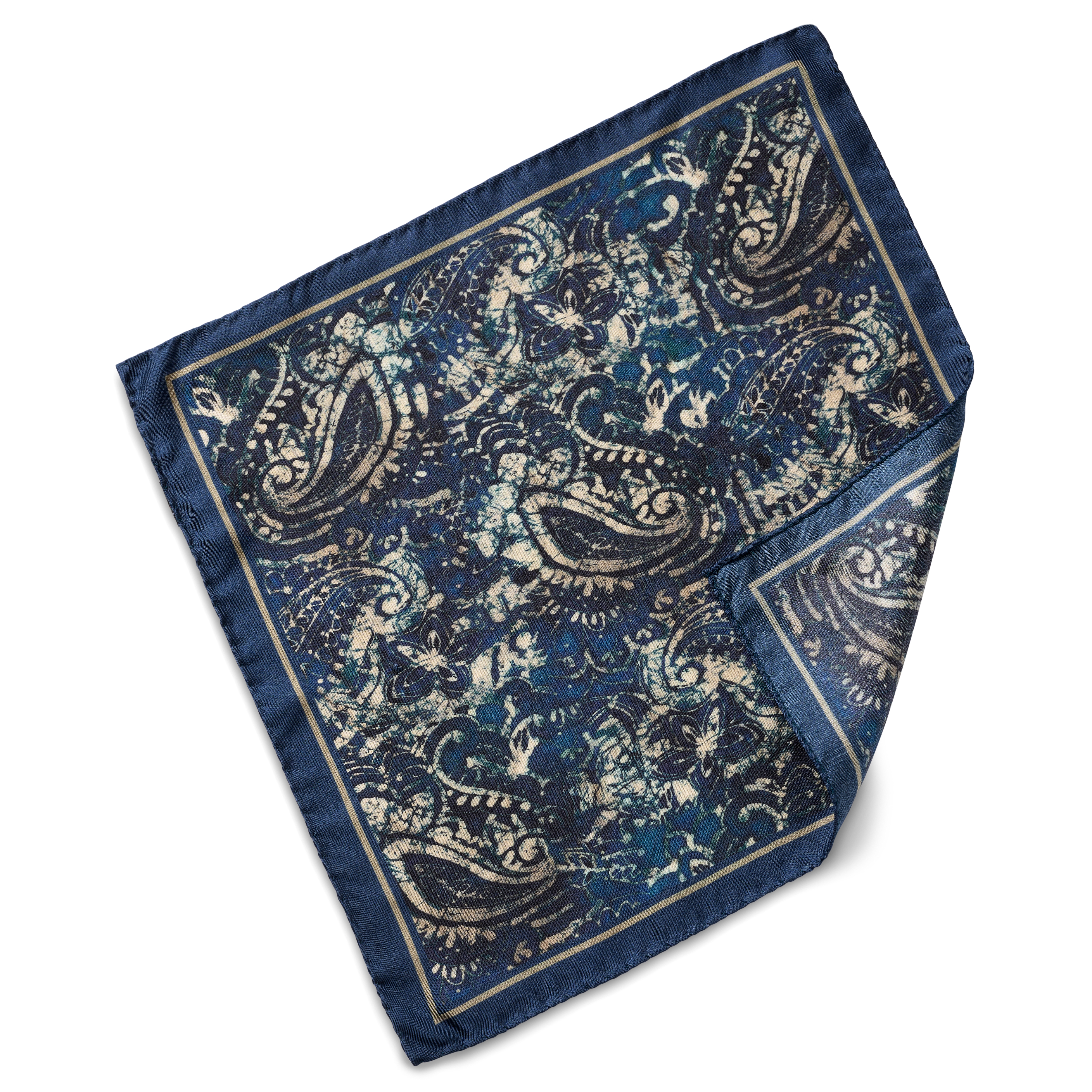 Virtuo | Dark Blue Paisley Silk Pocket Square - 2