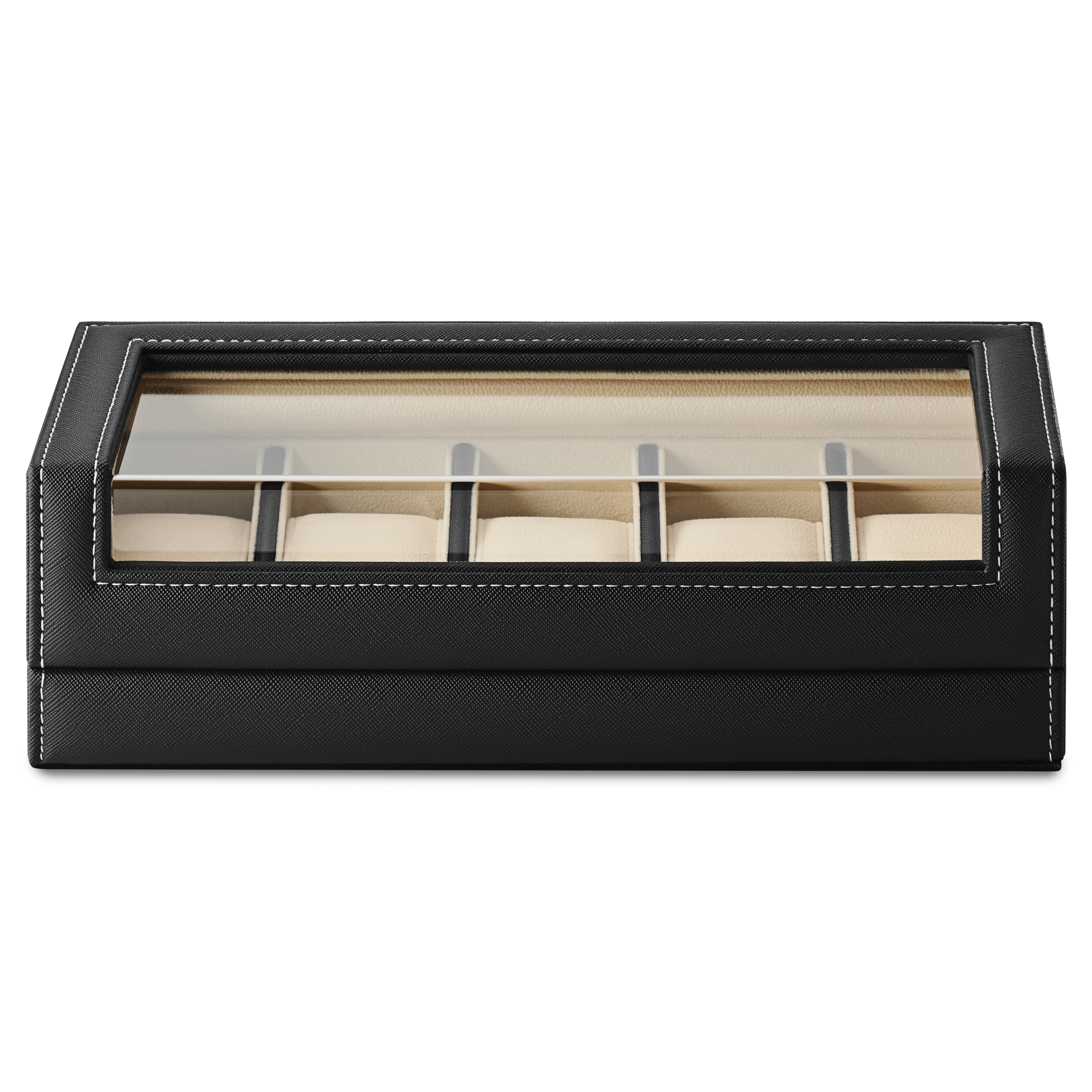 Uhrenbox mit 5 Fächern aus schwarzem Leder - 3