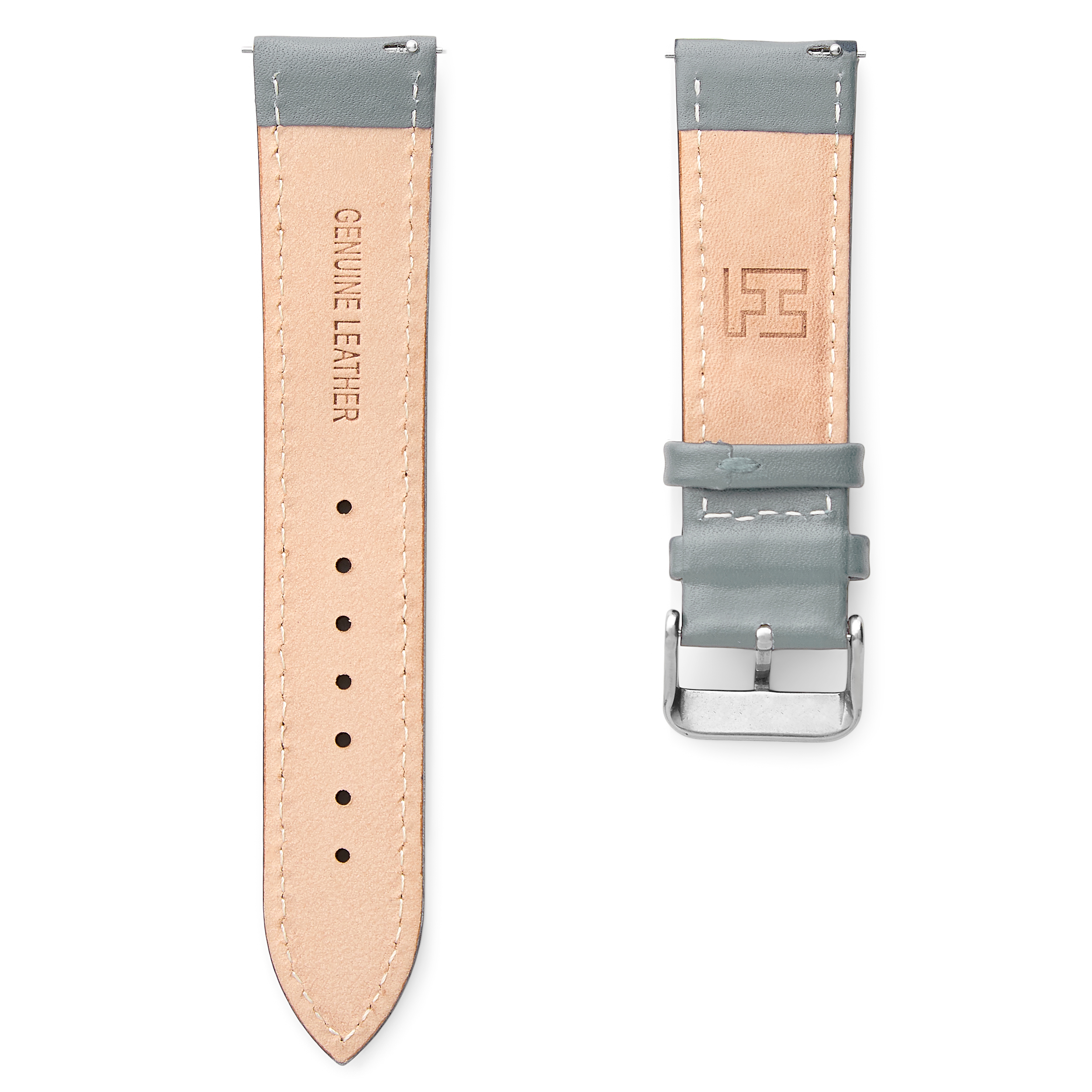 20mm Classic Grey Leather Watch Strap with Silver-Tone Buckle – Quick Release - 2