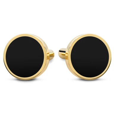Ronde manchetknopen van 14K-verguld 925 sterling zilver met onyx-inleg Ronde manchetknopen van 14K-verguld 925 sterling zilver met onyx-inleg