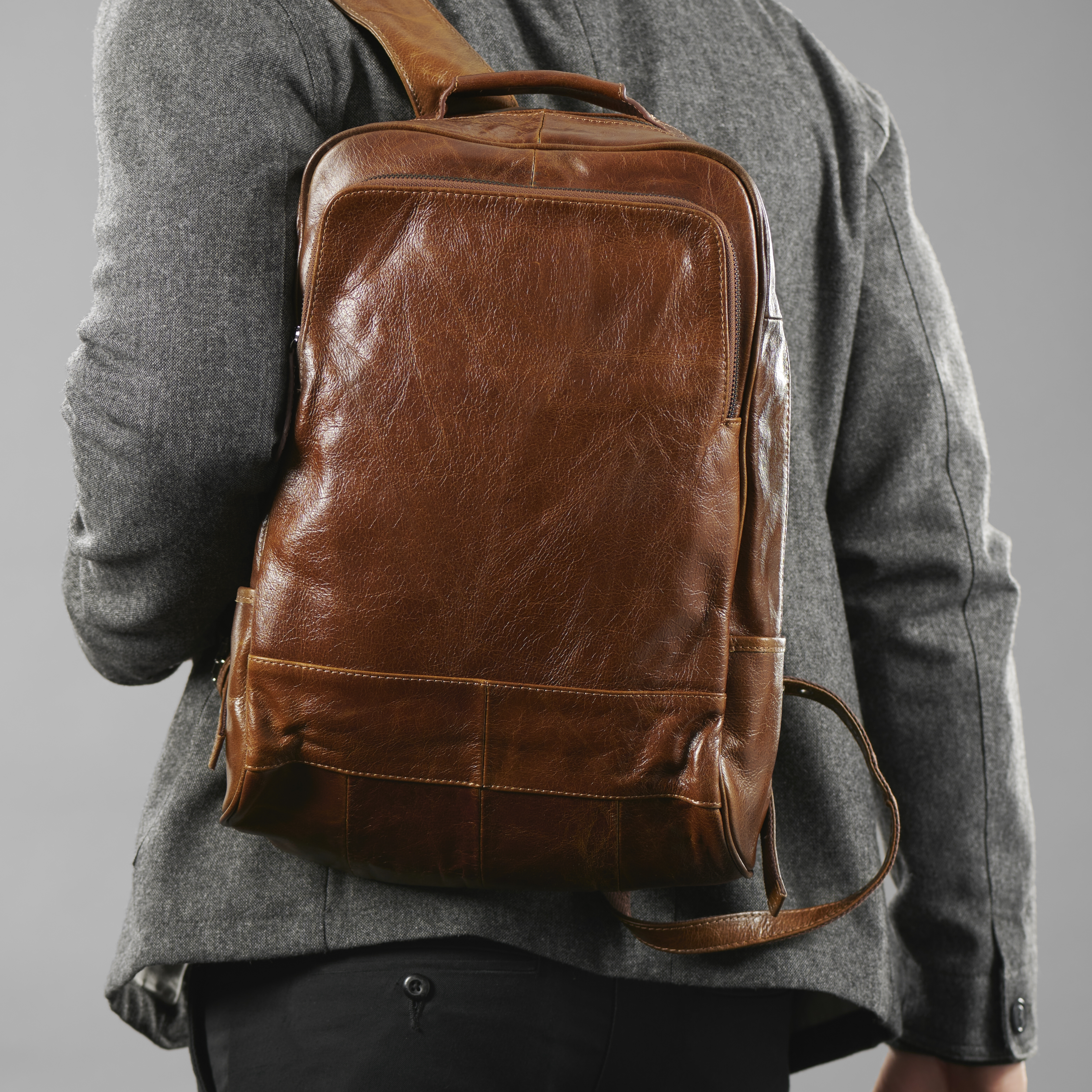 Vintage Brun Læderrygsæk - 3