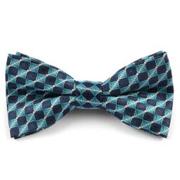 Turquoise & Navy Pre-Tied Bow Tie
