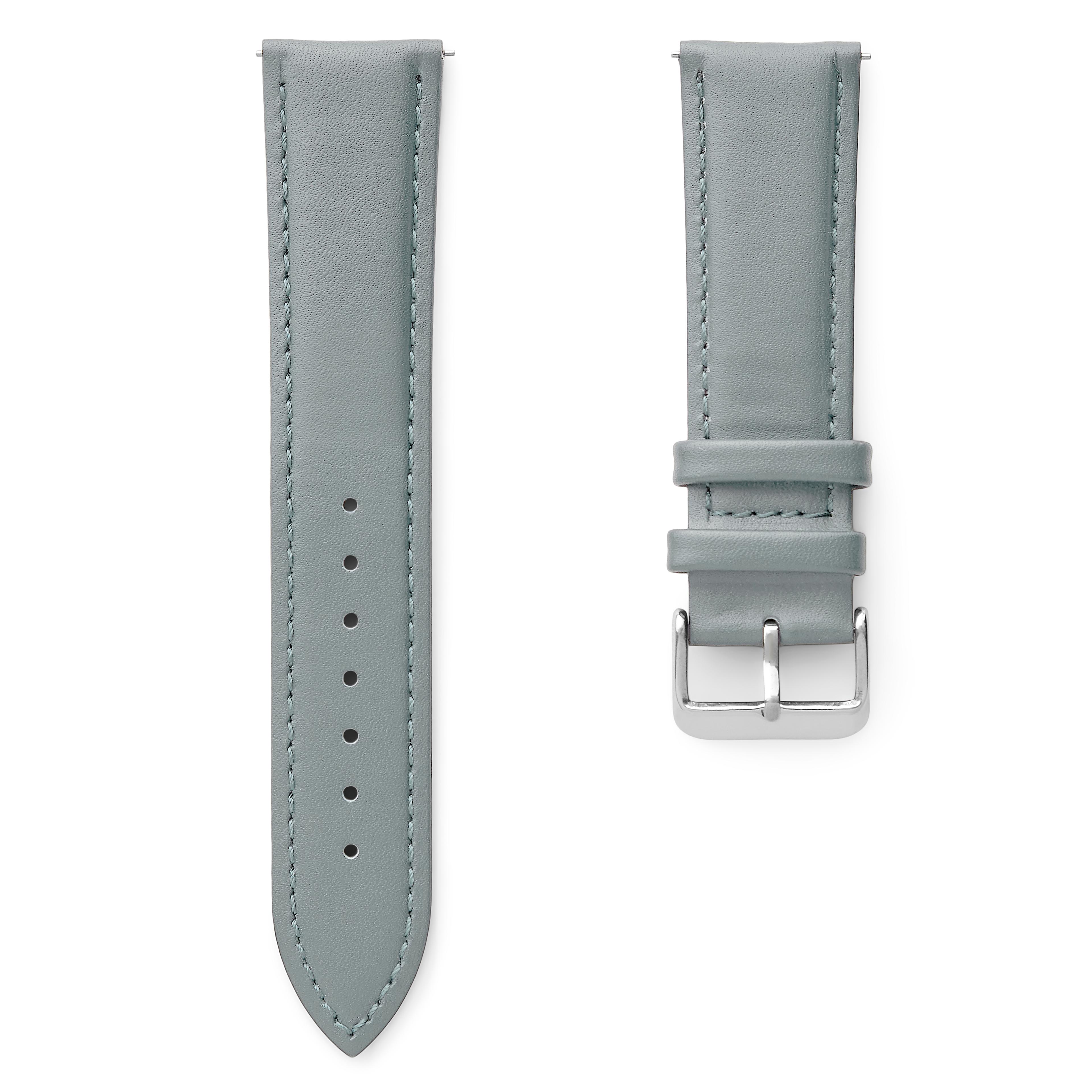 18mm Classic Grey Leather Watch Strap with Silver-Tone Buckle – Quick Release 18mm Classic Grey Leather Watch Strap with Silver-Tone Buckle – Quick Release