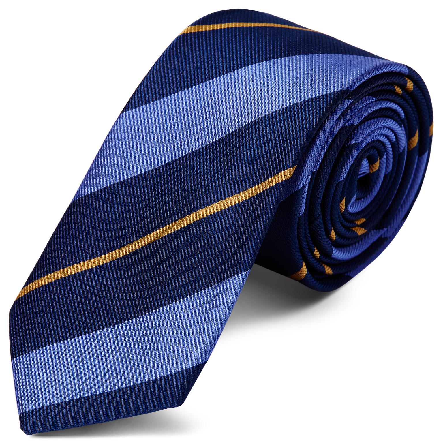 Navy, Light Blue & Gold Striped Silk Tie Navy, Light Blue & Gold Striped Silk Tie