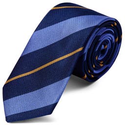 Navy, Light Blue & Gold Striped Silk Tie