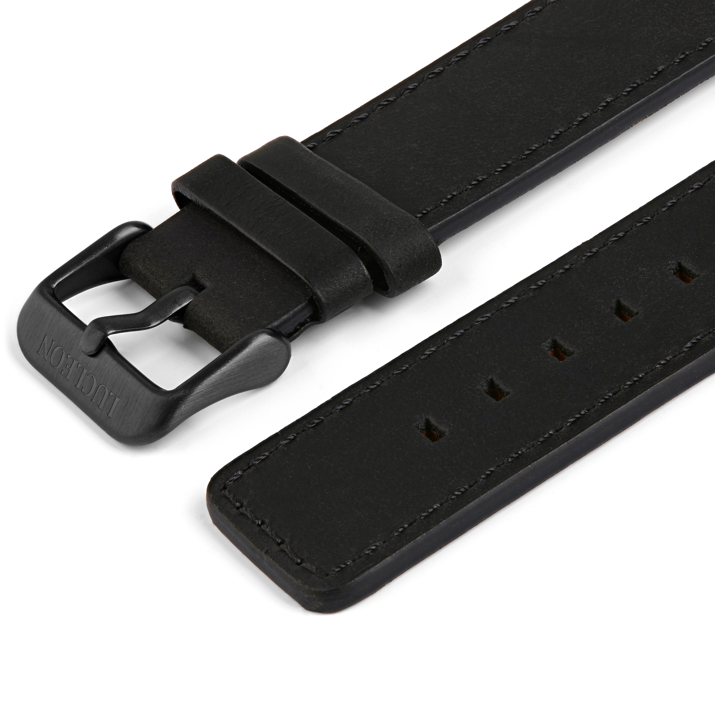 Black & Gunmetal Grey Watch Strap with Cream Stitches - 2